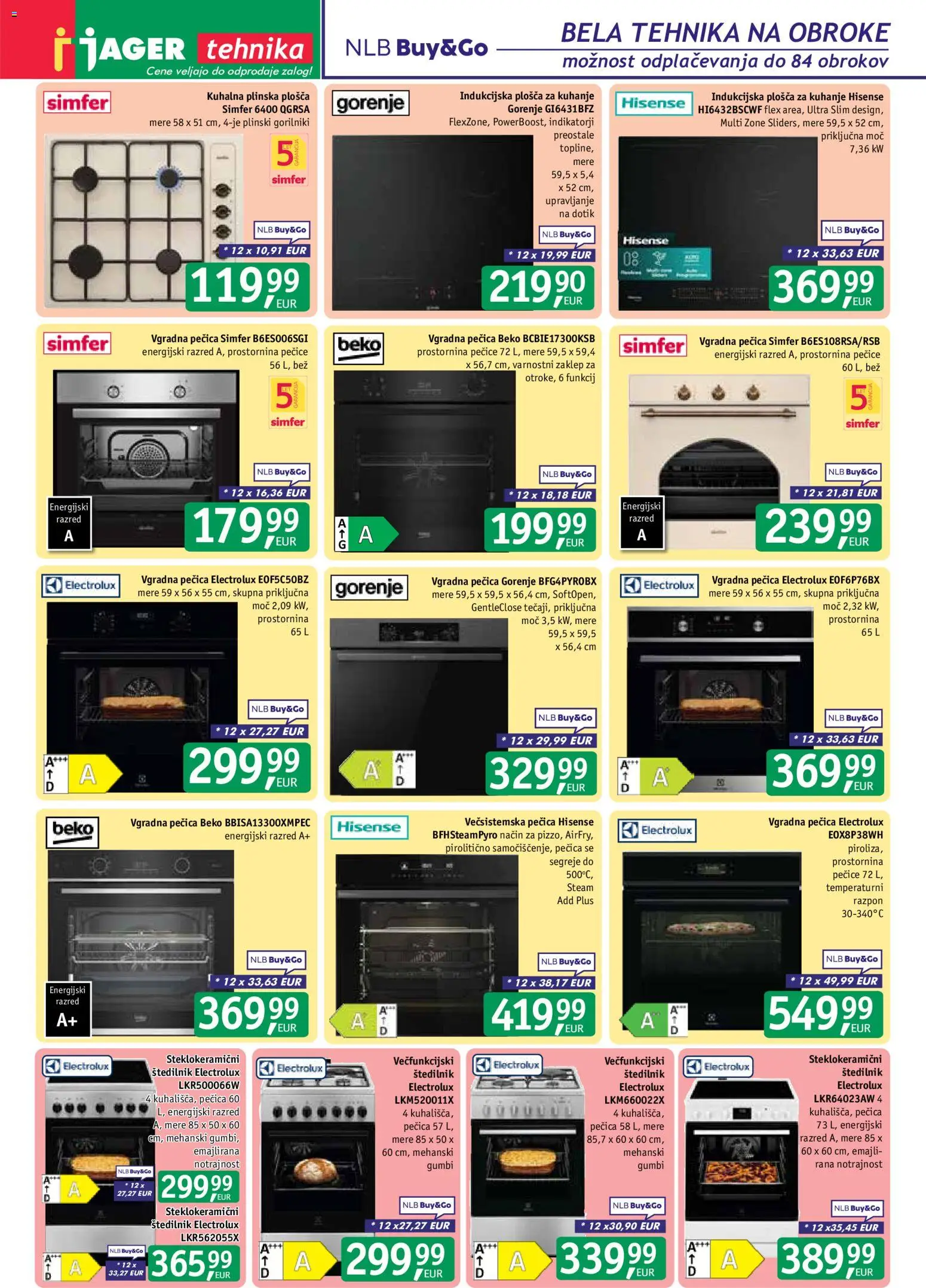 Novi Jager katalog ponudbe – veljaven od 28.10.2026 | Stran: 11 | Izdelki: Pecica, Vgradna pečica, Indukcijska plošča, Štedilnik