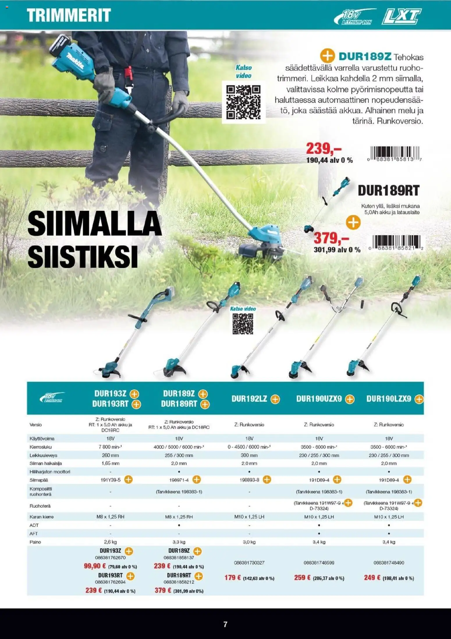Makita tarjoukset - LXT Puutarha 2026 – voimassa 07.04.2026 alkaen | Sivu: 7 | Tuotteet: Akku, Video