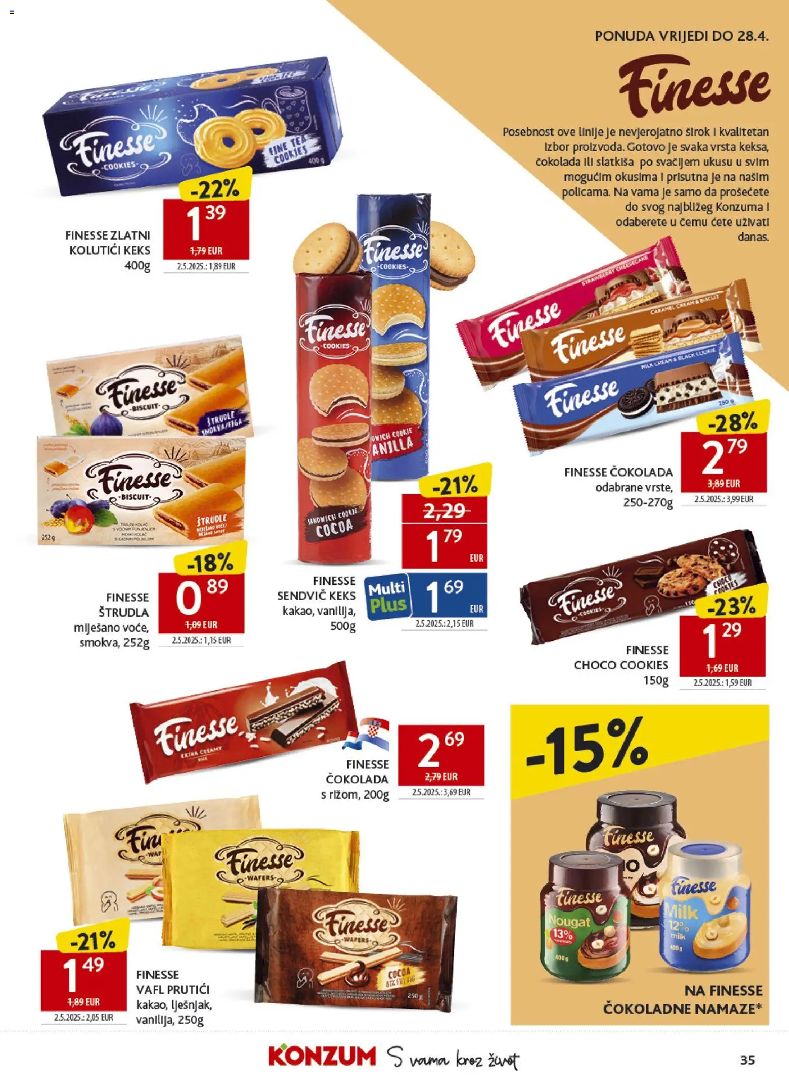 Konzum katalog | vrijedi od 15.04.2026 | Stranica: 35 | Proizvodi: Čokolada, Keks, Štrudle