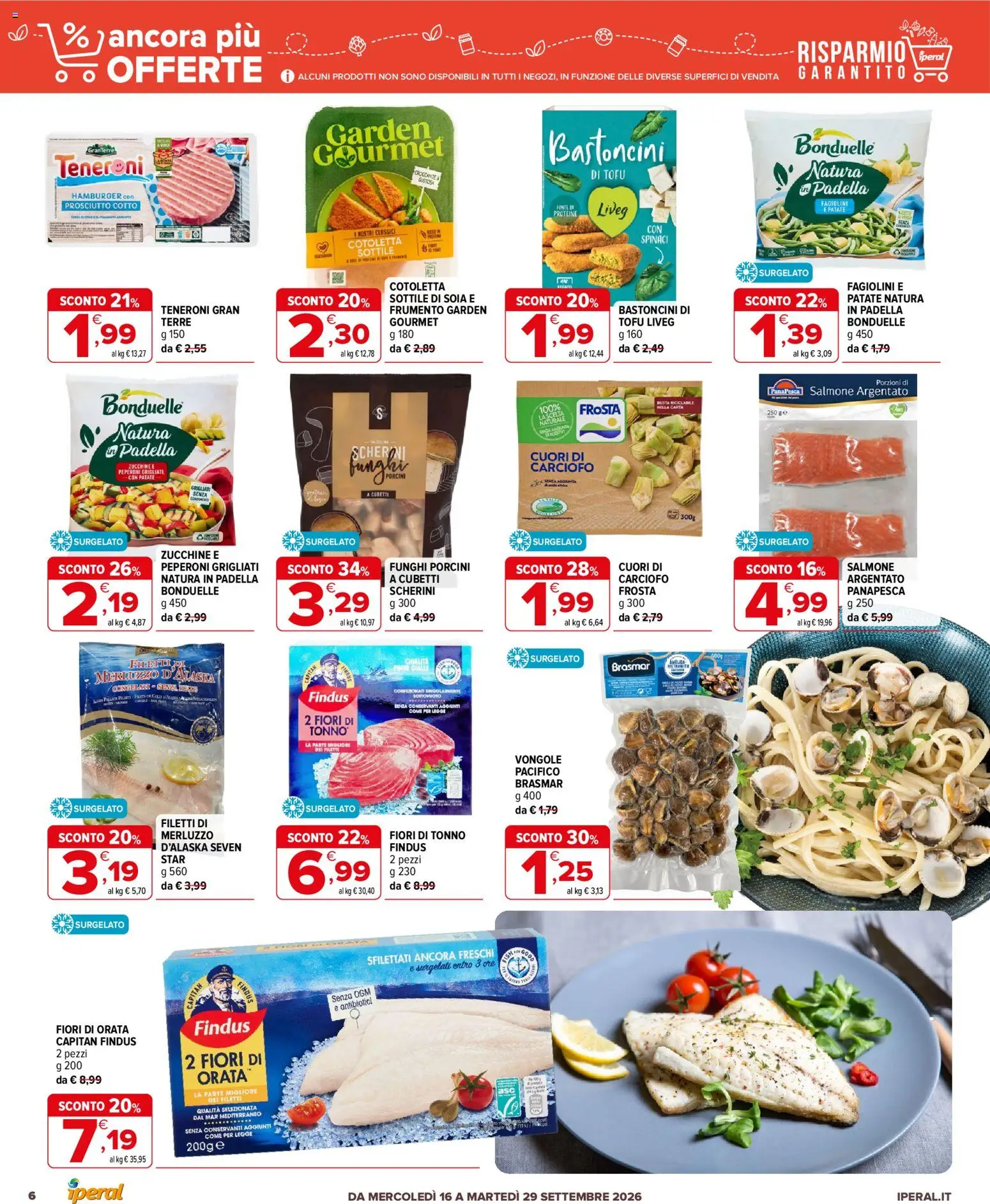 Volantino Iperal del 16/09/2026 | Pagina: 6 | Prodotti: Salmone, Merluzzo, Spinaci, Pinne
