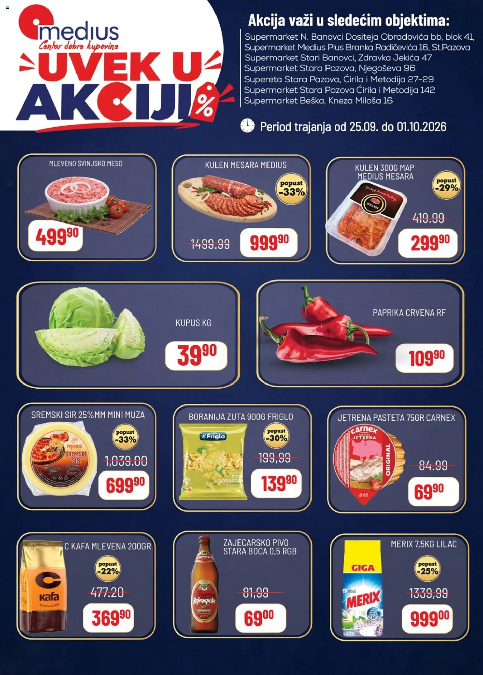 Medius katalog - važi od 25.09.2026 | Strana: 1 | Proizvode: Svinjsko meso, Meso, Sir, Pivo