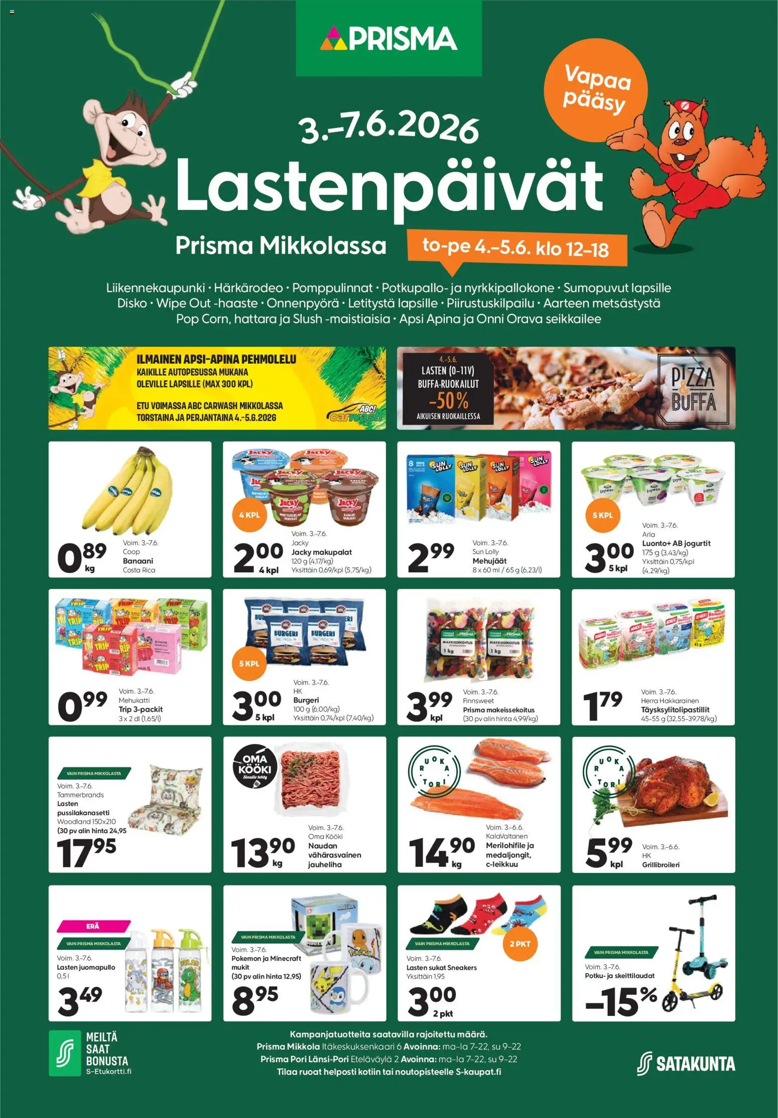 Prisma tarjoukset – voimassa 03.06.2026 alkaen | Sivu: 1 | Tuotteet: Pussilakanasetti, Jauheliha, Sukat, Pizza