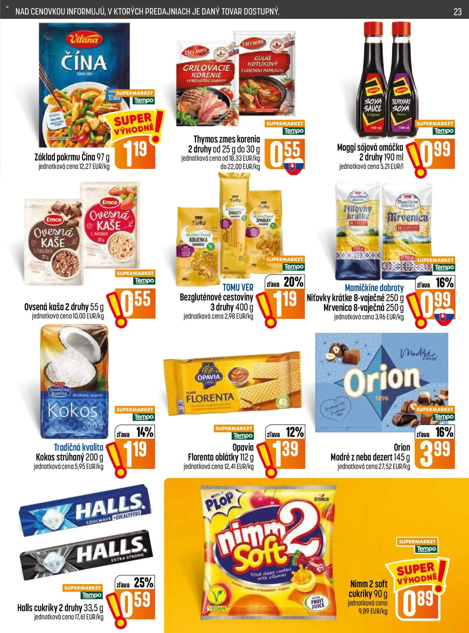 Nové COOP Jednota akcie – leták je platný od 03.09.2026 | Strana: 23 | Produkty: Cukríky, Ovsená kaša, Korenie, Omáčka