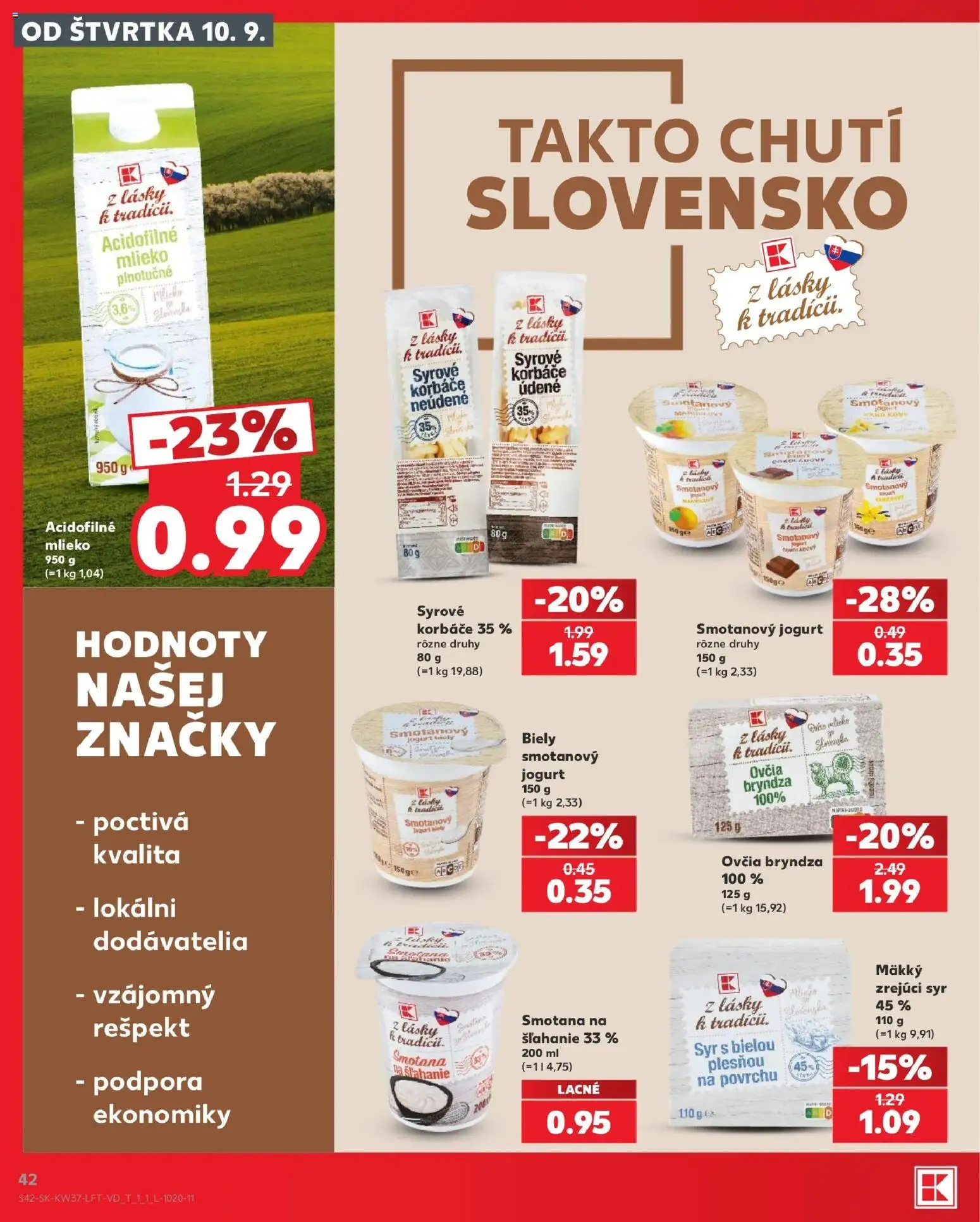 Nové Kaufland akcie – leták je platný od 10.09.2026 | Strana: 42 | Produkty: Jogurt, Smotana, Biely jogurt, Bryndza
