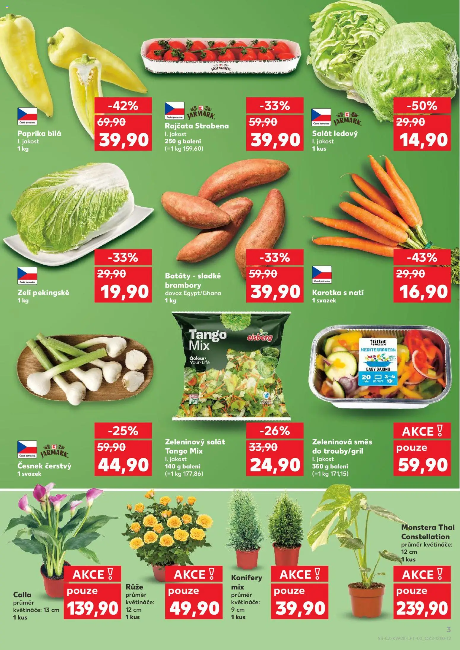 Kaufland leták - Plzeň Bory od 08.07.2026 | Strana: 3 | Produkty: Rajčata, Zelí, Brambory, Česnek