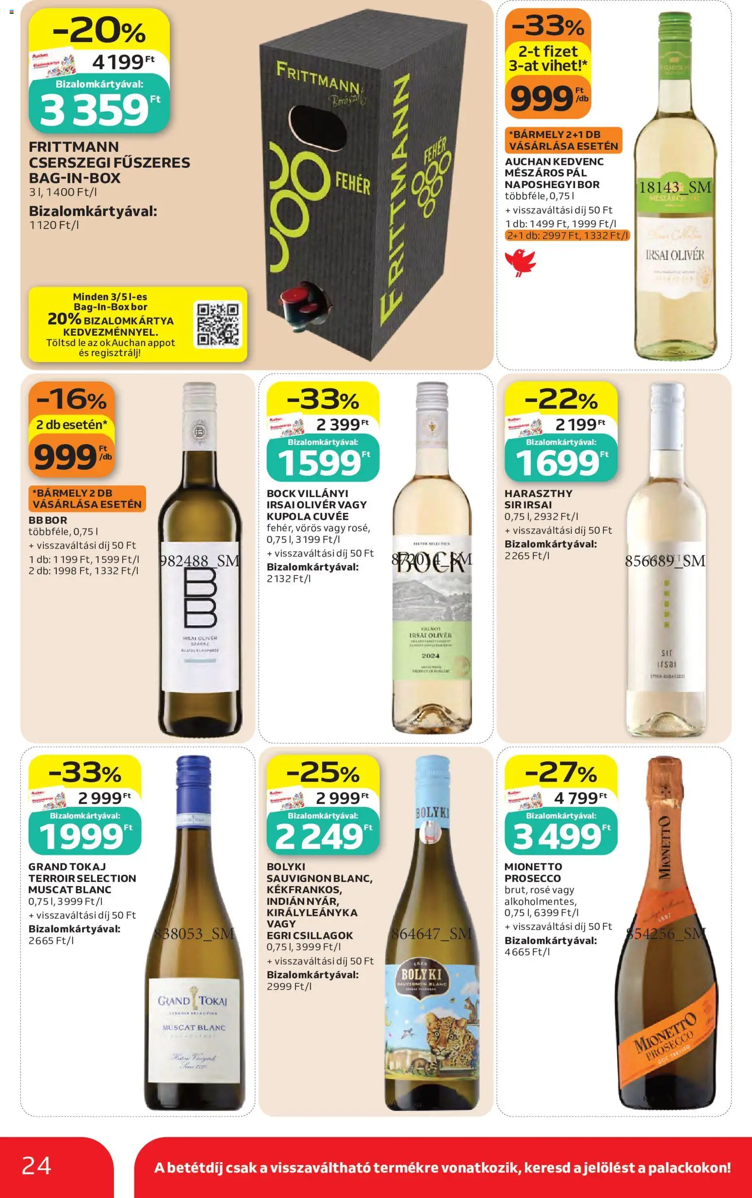 Auchan akciós ujság - amely érvényes a következő dátumtól: 2026.09.10. | Oldal: 24 | Termékek: Mionetto Prosecco, Prosecco, Irsai Olivér, Bor