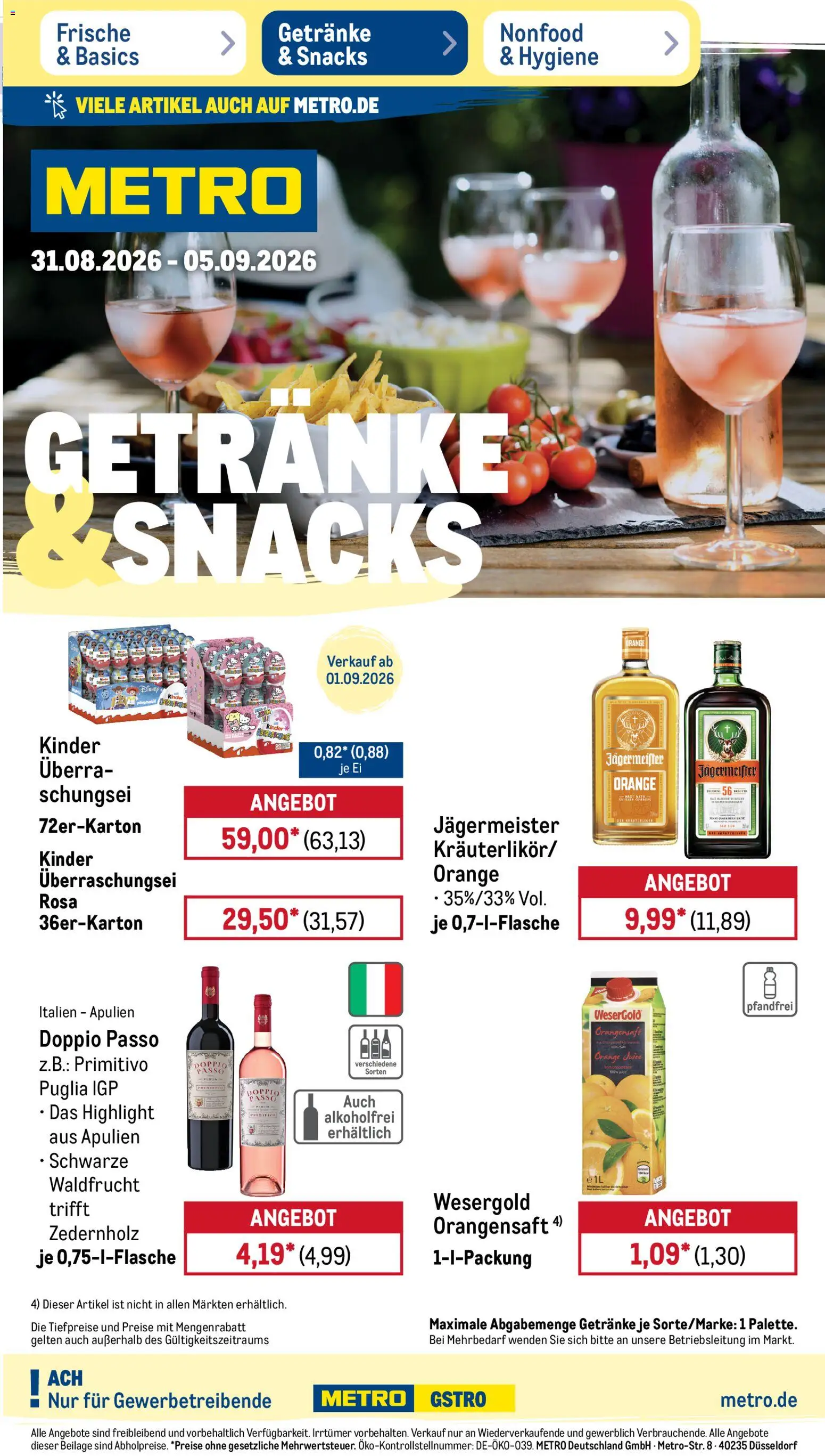 Metro Prospekt – gültig ab 31.08.2026 | Seite: 21 | Produkte: Orangensaft, Jägermeister, Doppio Passo