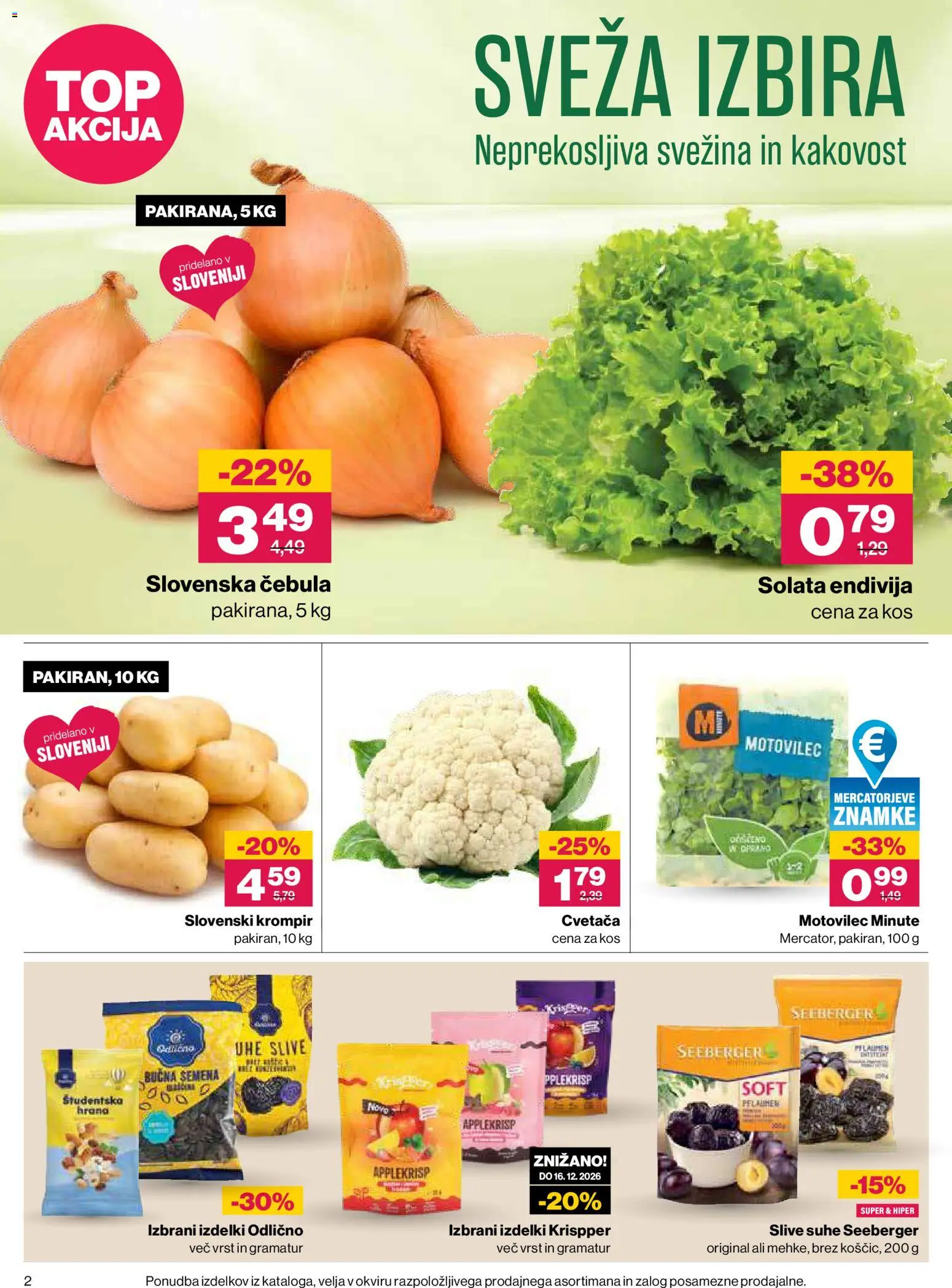 Novi Mercator katalog ponudbe – veljaven od 22.10.2026 | Stran: 2 | Izdelki: Cvetača, Kos, Solata, Cebula