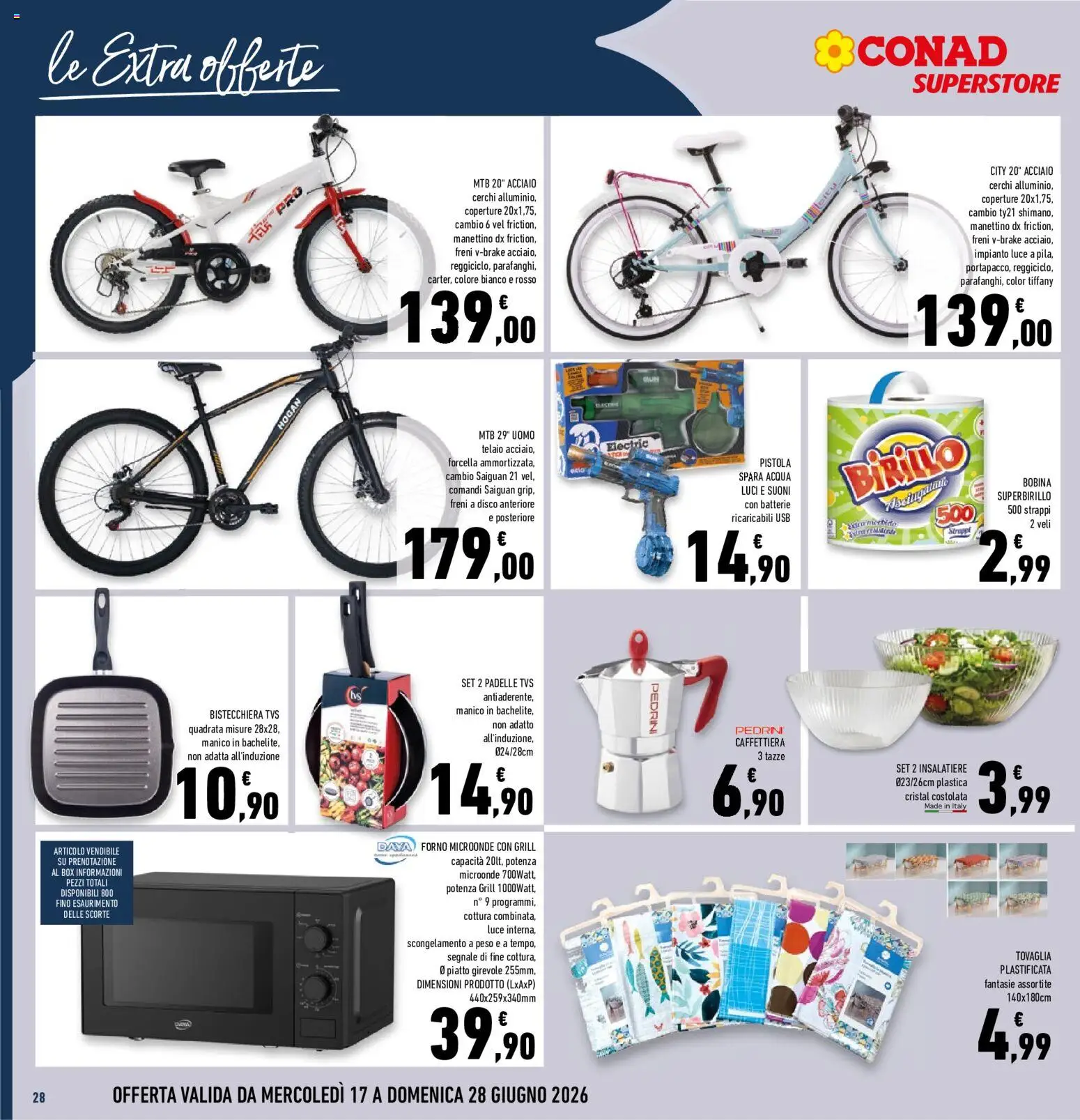 Volantino Conad del 17.06.2026 | Pagina: 28 | Prodotti: Bistecchiera, Piatto, Forno, Tovaglia