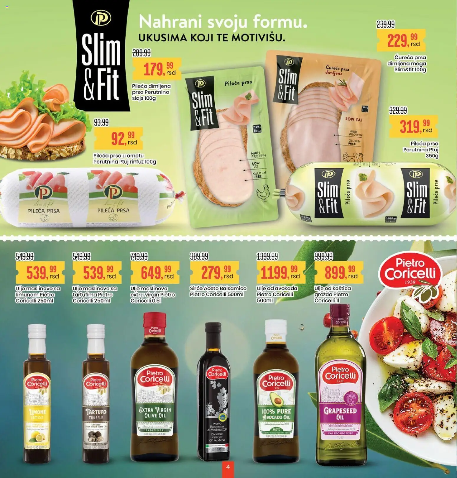 Aroma Market katalog - važi od 15.05.2026 | Strana: 4 | Proizvode: Pileća prsa, Dimljena pileća prsa, Ulje, Sirće