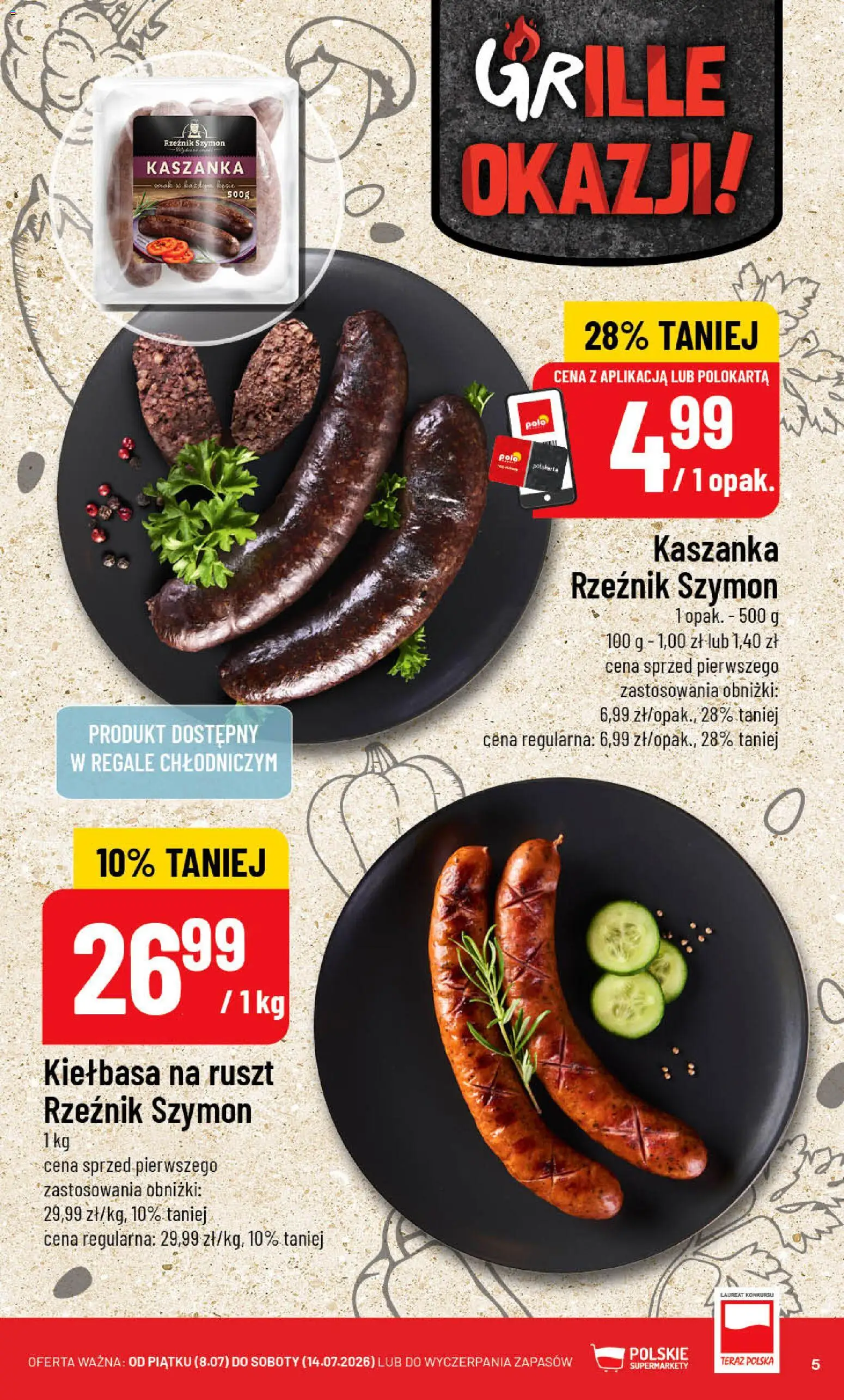 POLOmarket gazetka od 08.07.2026 | Strona: 5 | Produkty: Kiełbasa, Kaszanka, Ruszt