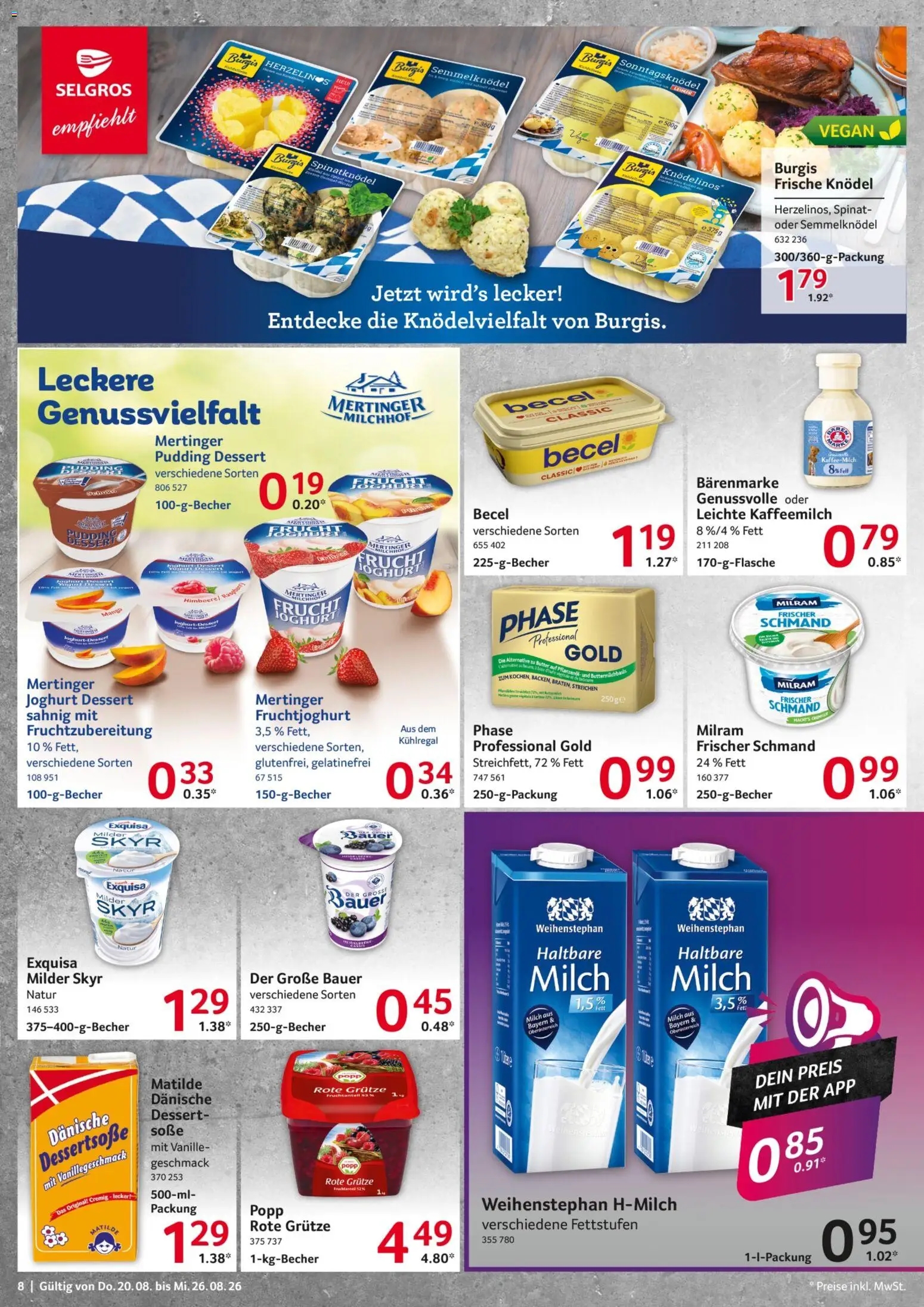 Selgros Prospekt – gültig ab 20.08.2026 | Seite: 8 | Produkte: Milch, Fruchtjoghurt, Vanille, Milram