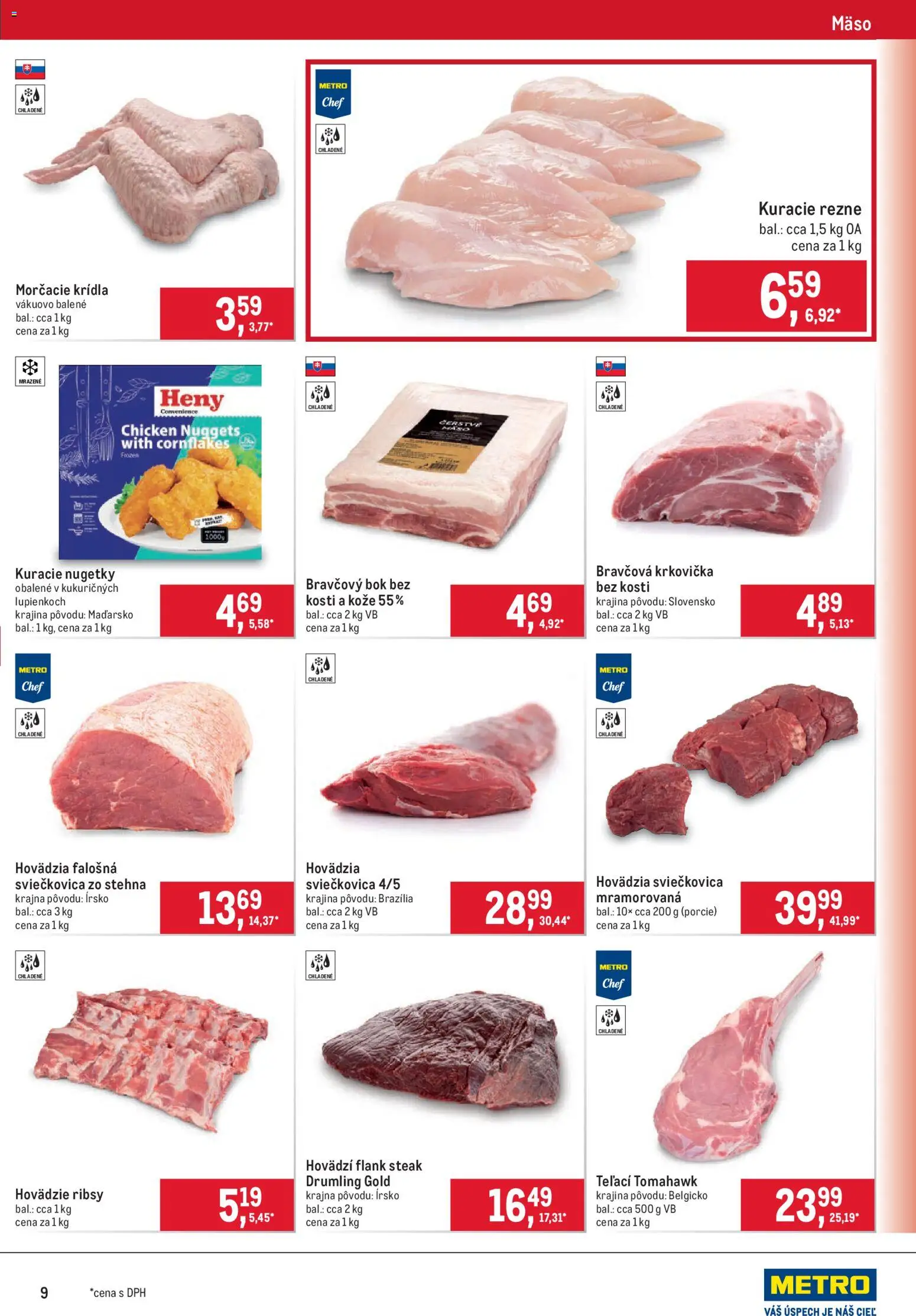 Nové Metro akcie – leták je platný od 29.07.2026 | Strana: 9 | Produkty: Bravčová krkovička, Kuracie rezne, Krkovička, Steak