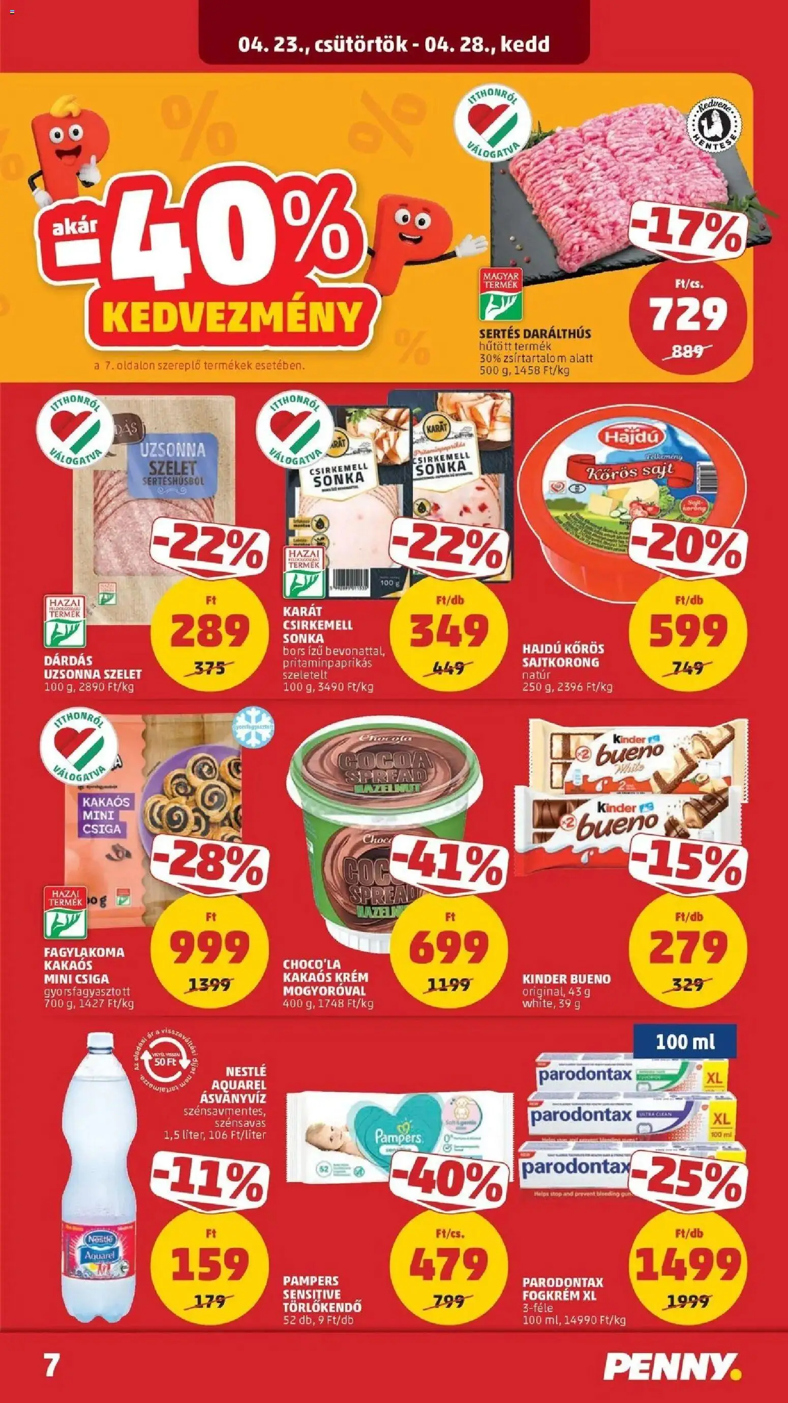 PENNY akciós ujság - amely érvényes a következő dátumtól: 2026.04.23. | Oldal: 7 | Termékek: Törlőkendő, Sonka, Csirkemell sonka, Bors