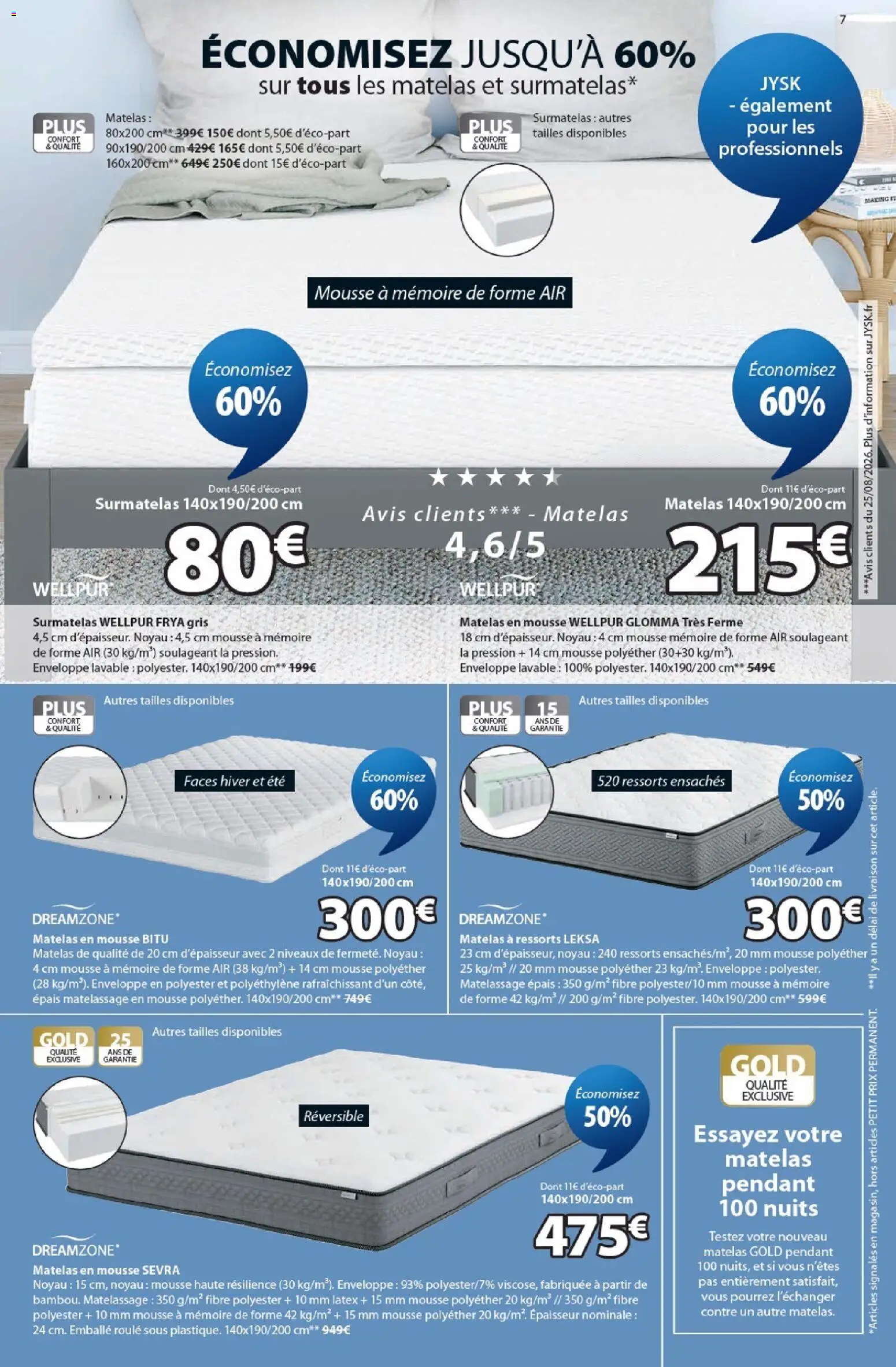 {H1} | Page: 7 | Produits: Surmatelas, Enveloppe, Mousse, Matelas