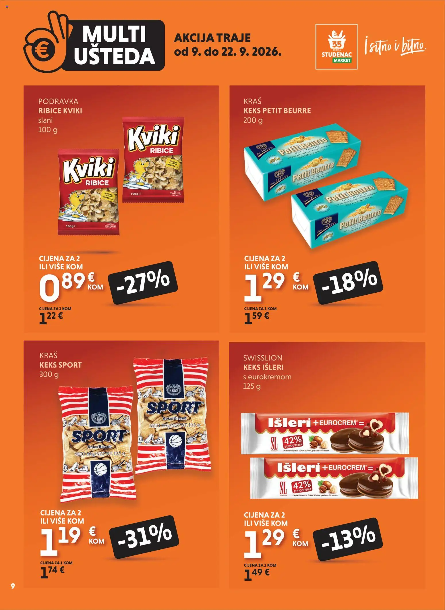 Studenac katalog | vrijedi od 09.09.2026 | Stranica: 9 | Proizvodi: Petit Beurre, Podravka, Keks