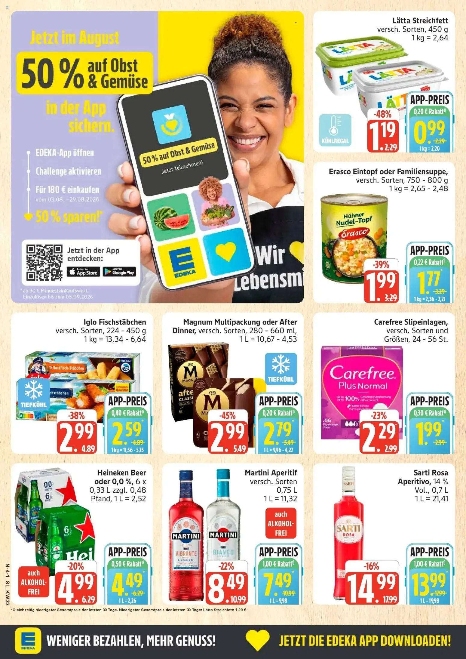 Edeka Prospekt Schleswig (ab 10.08.2026) » Angebote Online | Seite: 4 | Produkte: Martini, Heineken, Obst, Lätta