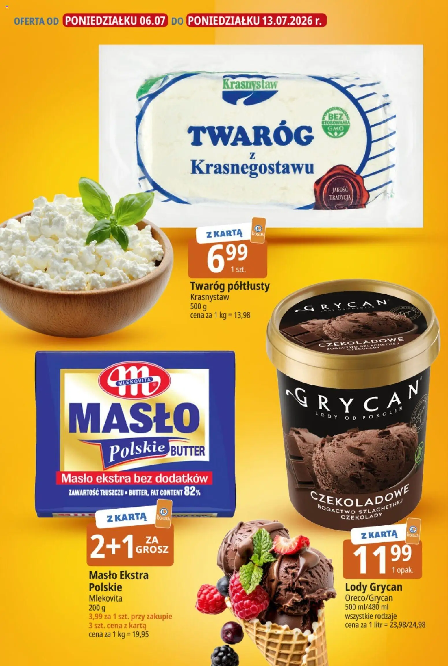 E.Leclerc gazetka - Hity cenowe od 06.07.2026 | Strona: 2 | Produkty: Karta, Twaróg półtłusty, Lody Grycan, Gry