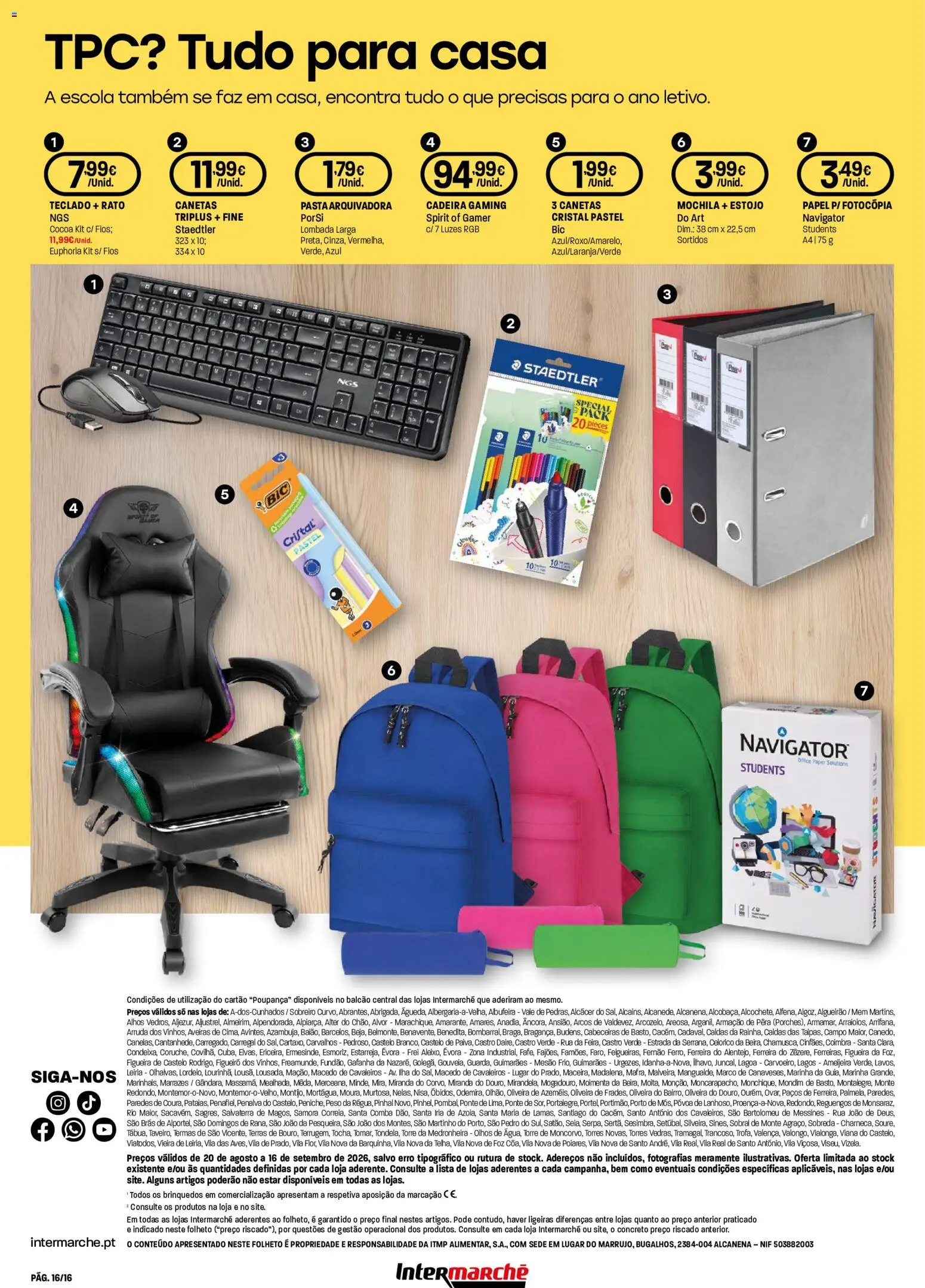 Intermarché Especial Regresso às Aulas │ válido de 20/08/2026 | Página: 16 | Produtos: Mochila, Alhos, Cadeira, Brinquedos