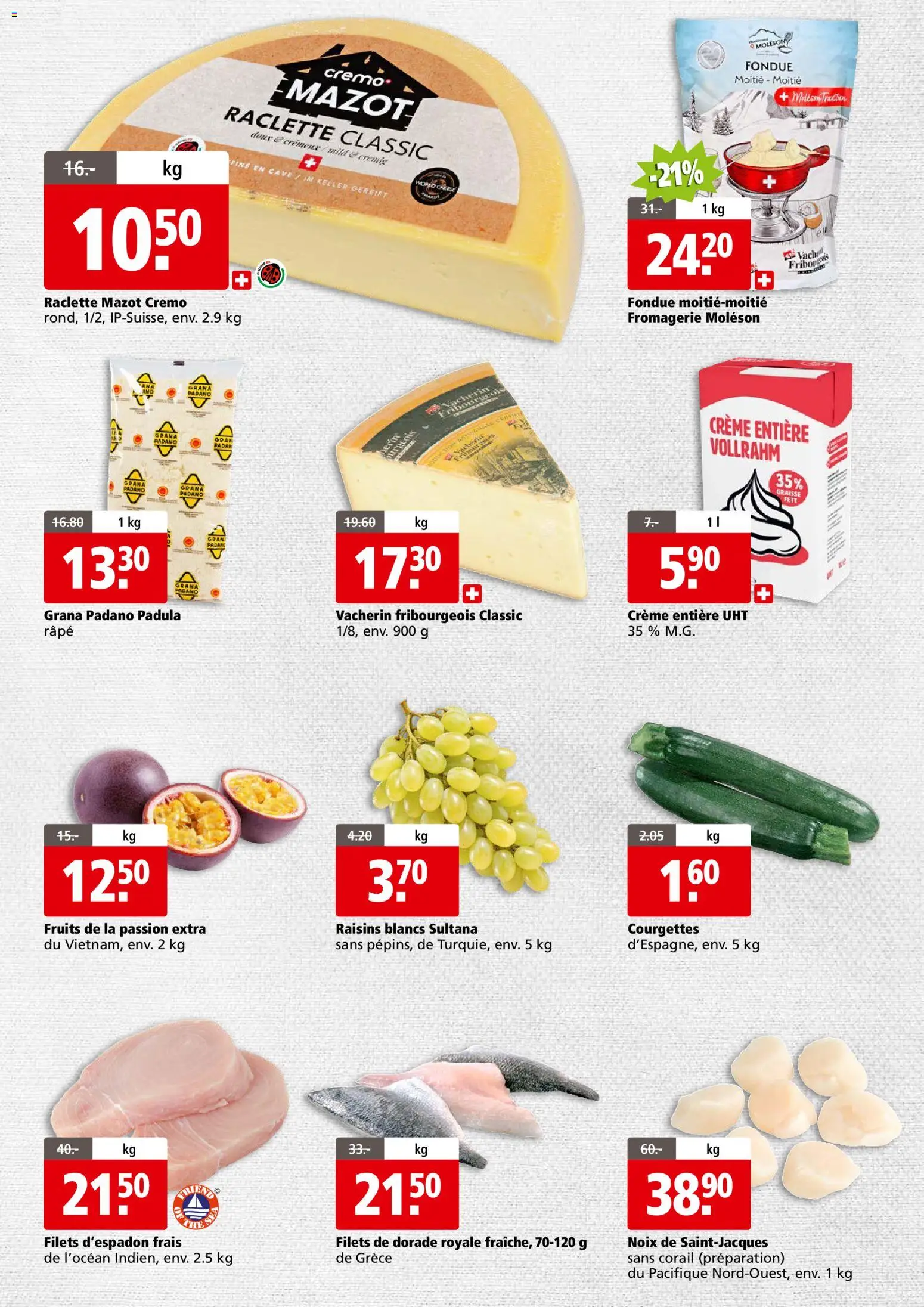 Aligro aktionen Business Chavannes, Matran, Genève, Sion – gültig ab 19.10.2026 | Seite: 2 | Produkte: Grana Padano, Raclette, Fondue, Creme