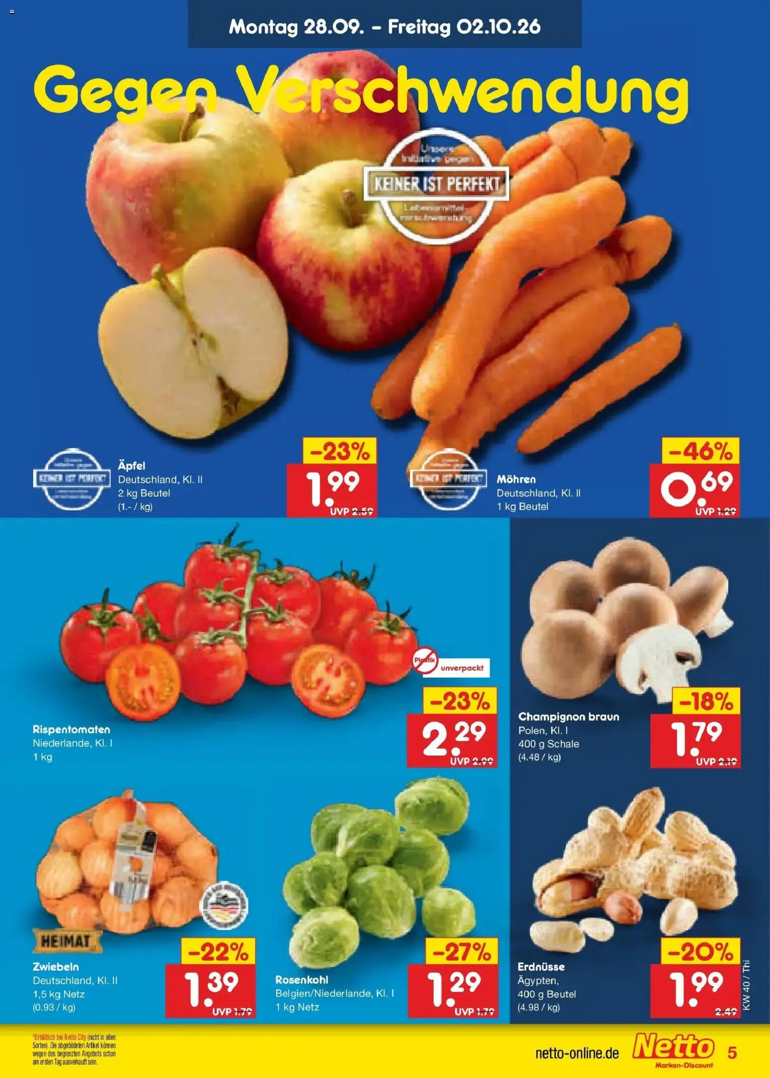 Netto Marken-Discount Prospekt Thiendorf – gültig ab 28.09.2026 | Seite: 5 | Produkte: Erdnüsse, Äpfel, Mohren, Zwiebeln
