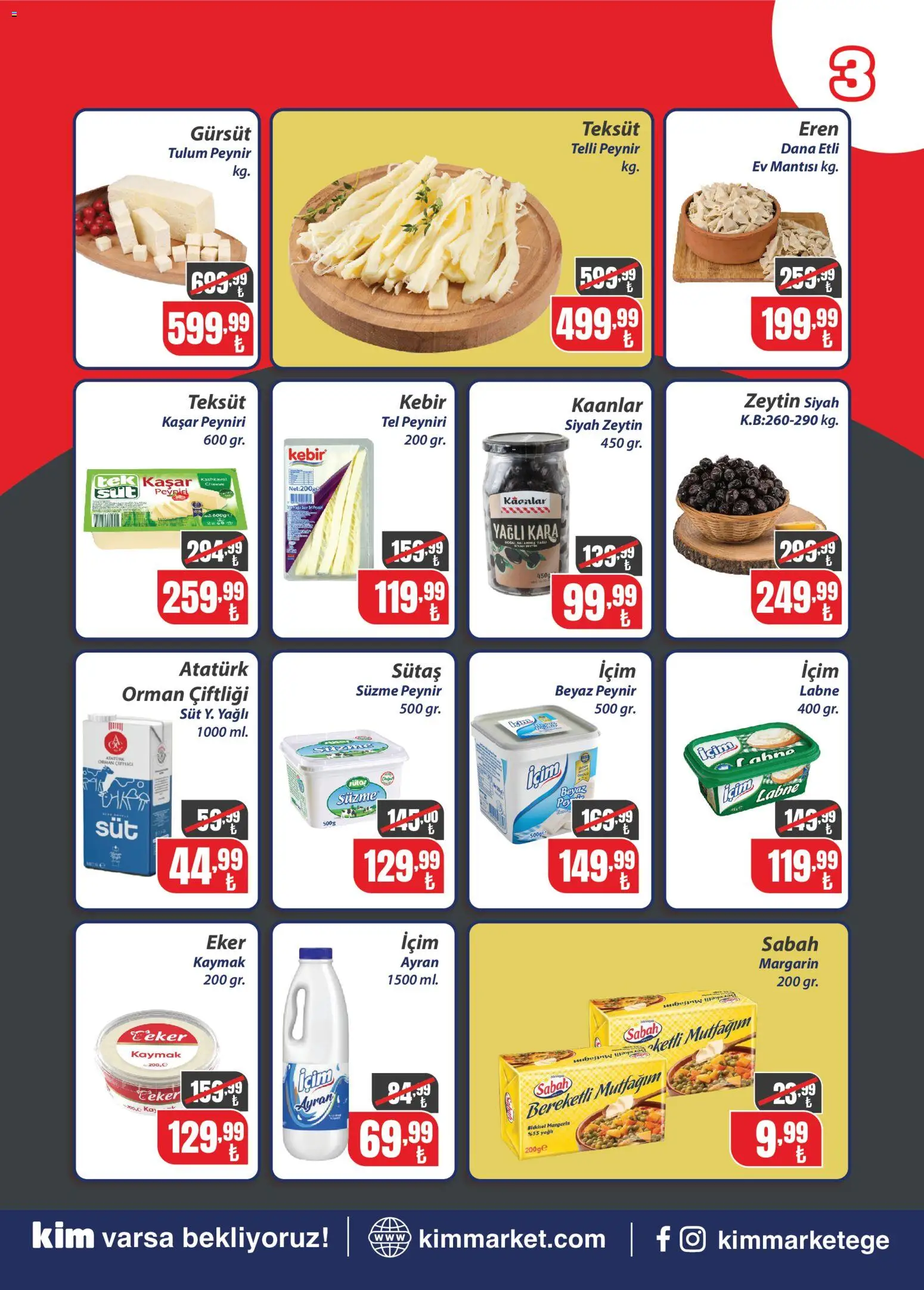 Kim Market Katalog - 20 Ağustos 2026 tarihinden itibaren geçerlidir | Sayfa: 3 | Ürünler: Süt, Peynir, Süzme peynir, Zeytin