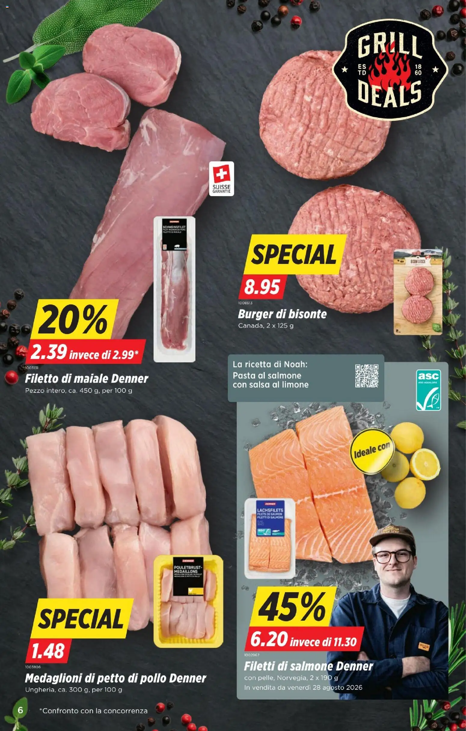 Denner aktionen IT – gültig ab 27.08.2026 | Seite: 6 | Produkte: Pouletbrust, Burger, Pasta, Grill