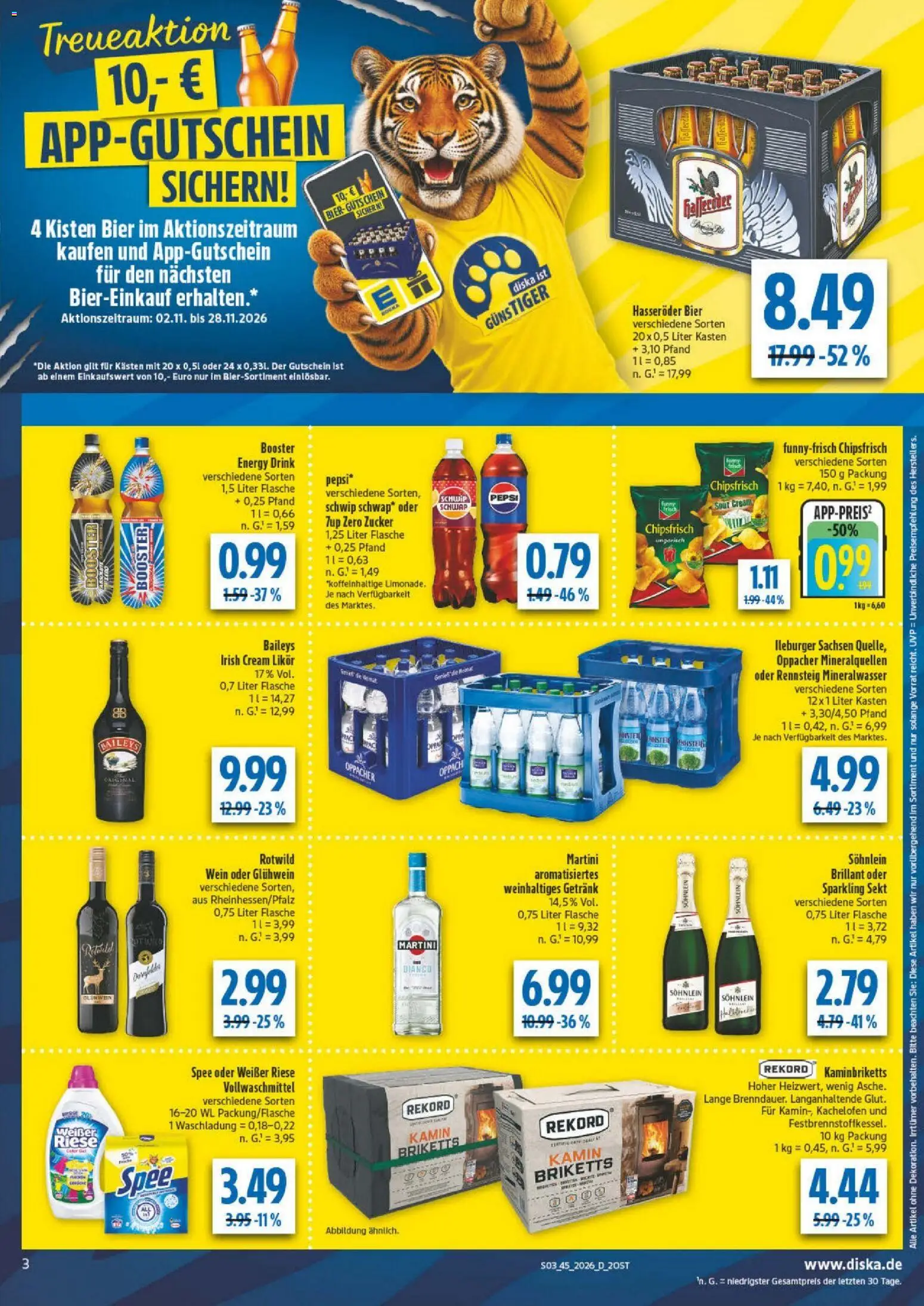 Diska Prospekt – gültig ab 02.11.2026 | Seite: 3 | Produkte: Sekt, Pepsi, Wein, Hasseröder