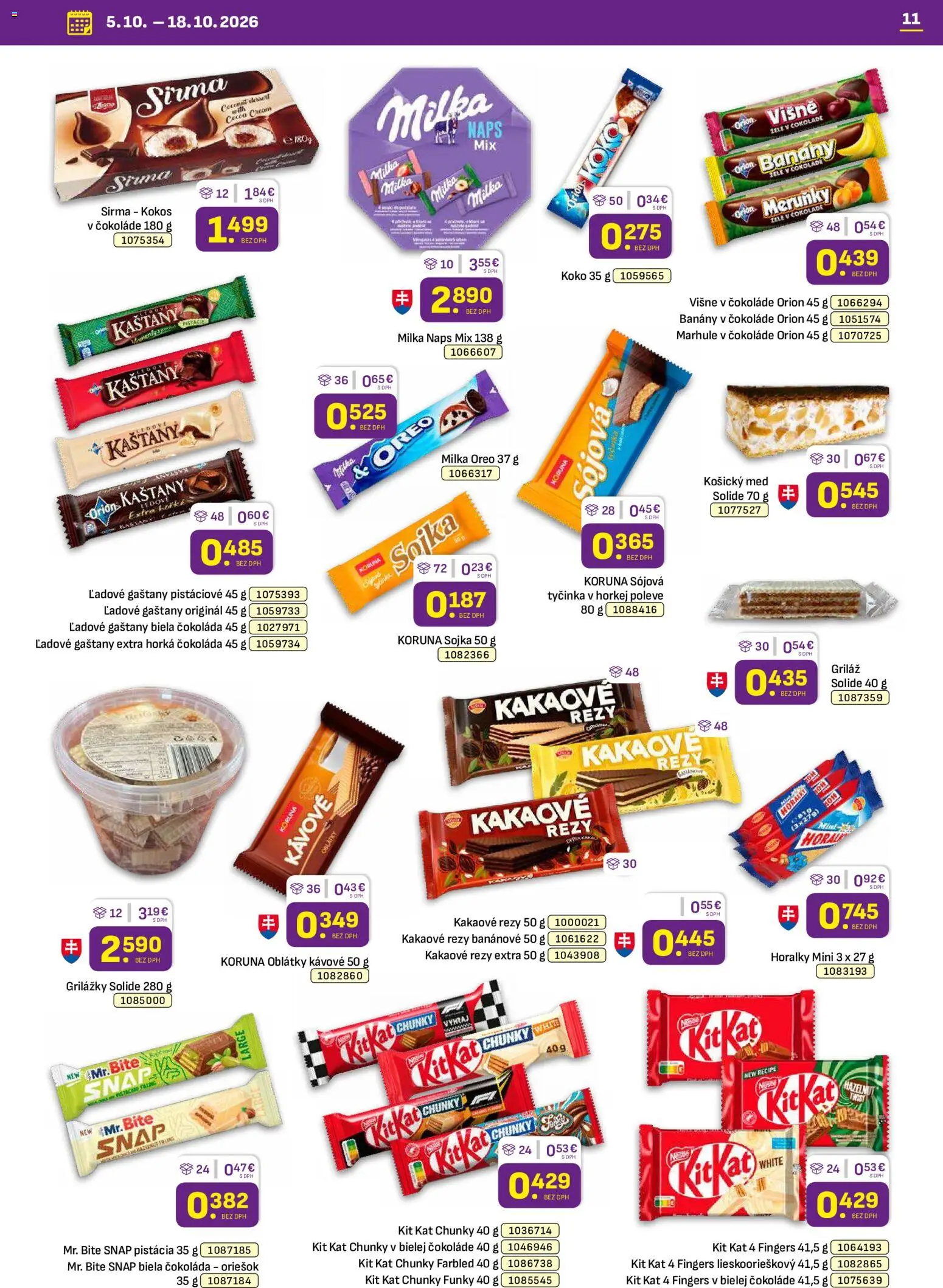 Nové Libex akcie – leták je platný od 05.10.2026 | Strana: 11 | Produkty: Gaštany, Kokos, Banány v čokoláde, Višne