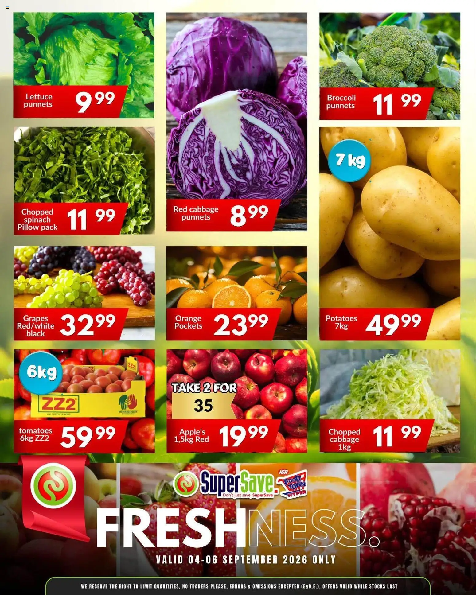 New Super Save catalogue – valid from 06/09/2026 | Page: 12 | Products: Broccoli, Tomatoes, Lettuce, Grapes