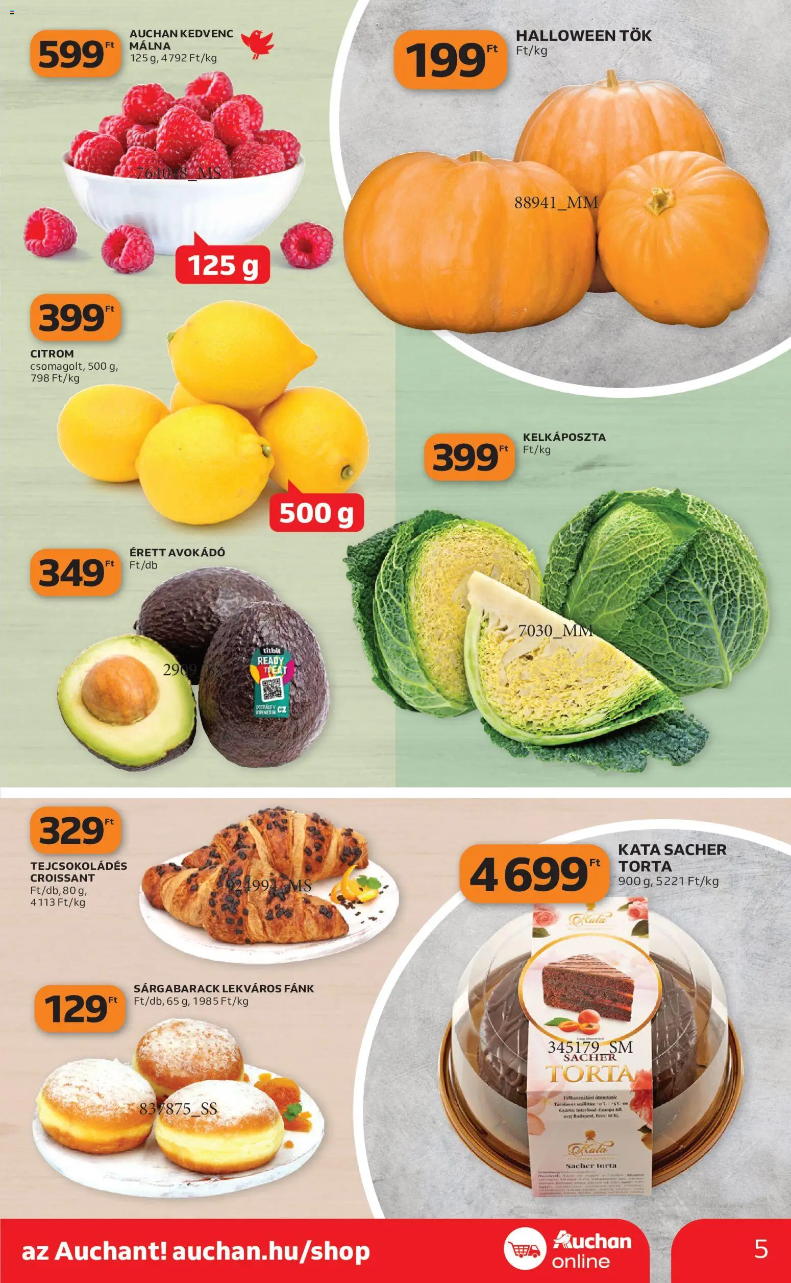 Auchan akciós ujság - amely érvényes a következő dátumtól: 2026.10.22. | Oldal: 5 | Termékek: Fánk, Kelkáposzta, Halloween tök, Avokádó