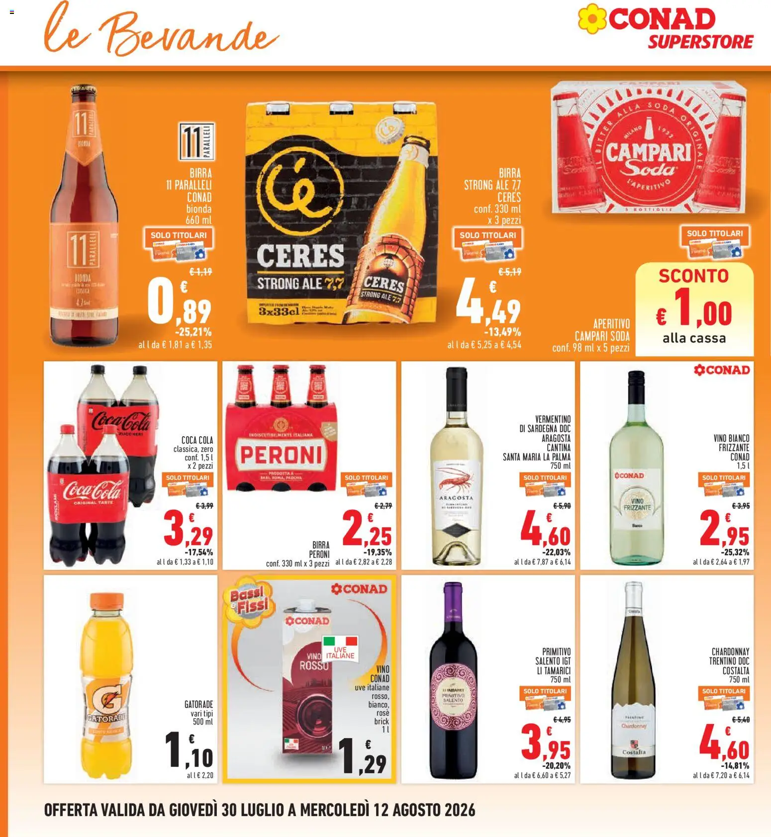 Volantino Conad del 30/07/2026 | Pagina: 18 | Prodotti: Ceres, Vino bianco, Coca Cola, Aperitivo