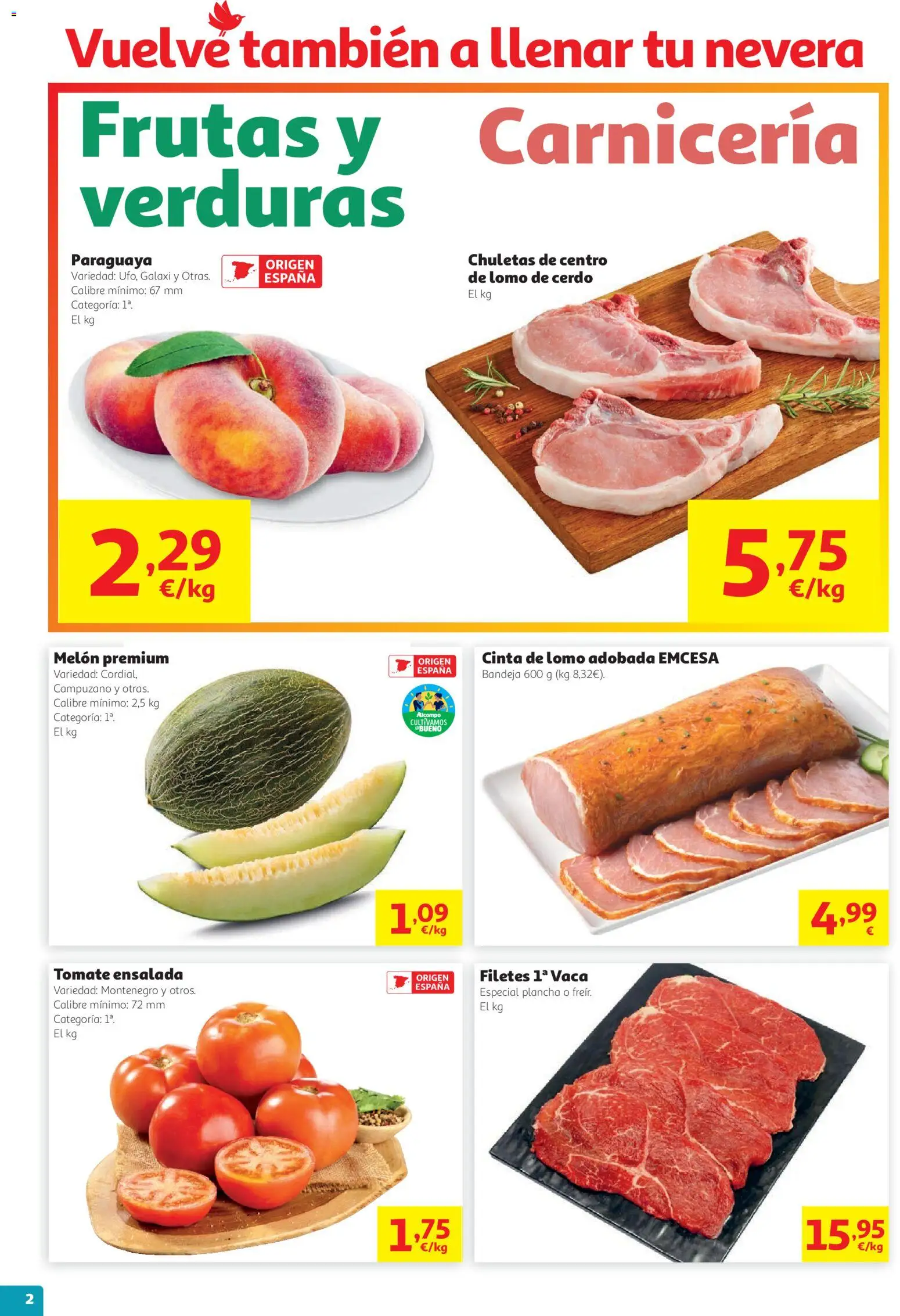 Alcampo folleto │ válido desde el 13/08/2026 | Página: 2 | Productos: Tomate, Ensalada, Lomo de cerdo, Plancha