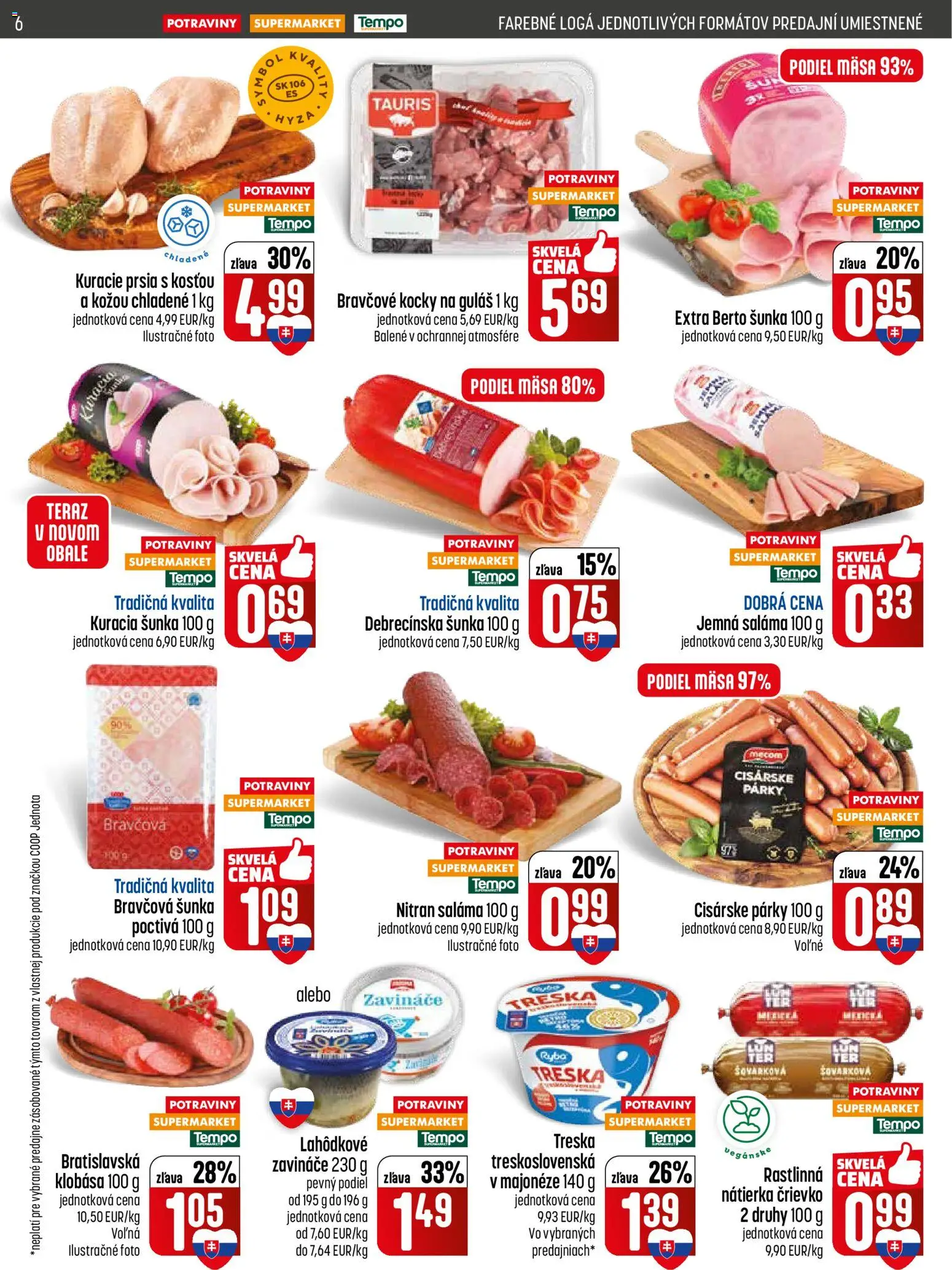 Nové COOP Jednota akcie – leták je platný od 14.05.2026 | Strana: 6 | Produkty: Šunka, Kuracie prsia, Ryba, Treska