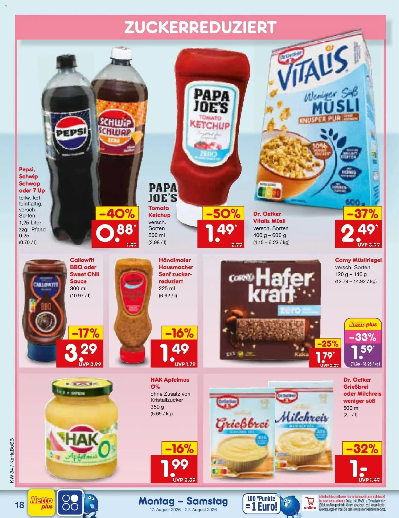 Netto Marken-Discount Prospekt Stadtlohn – gültig ab 17.08.2026 | Seite: 24 | Produkte: Musli, Schwip schwap, Pepsi, Ketchup