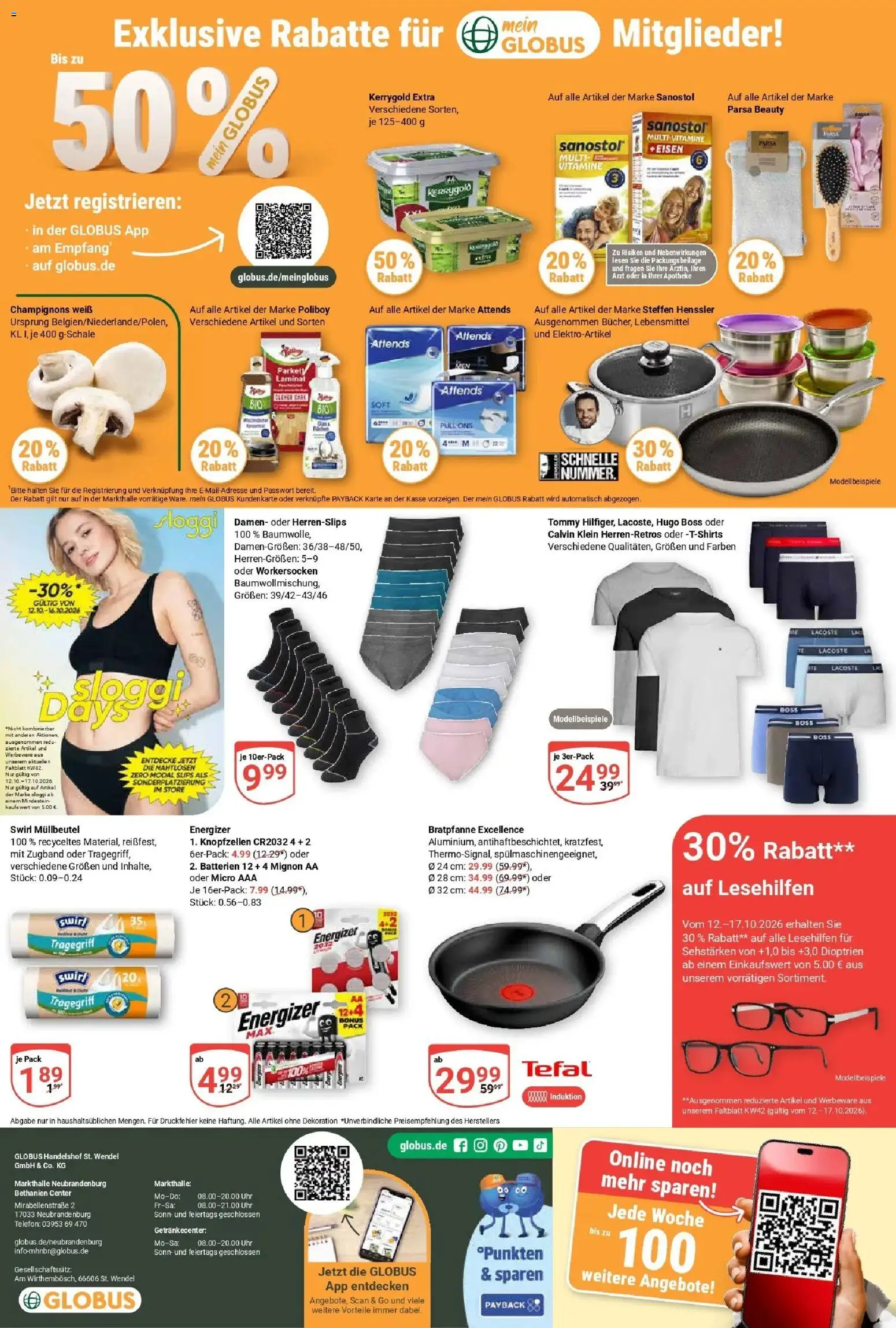 Globus Prospekt Neubrandenburg (ab 12.10.2026) » Angebote online | Seite: 27 | Produkte: Batterien, Champignons, Telefon, Uhr