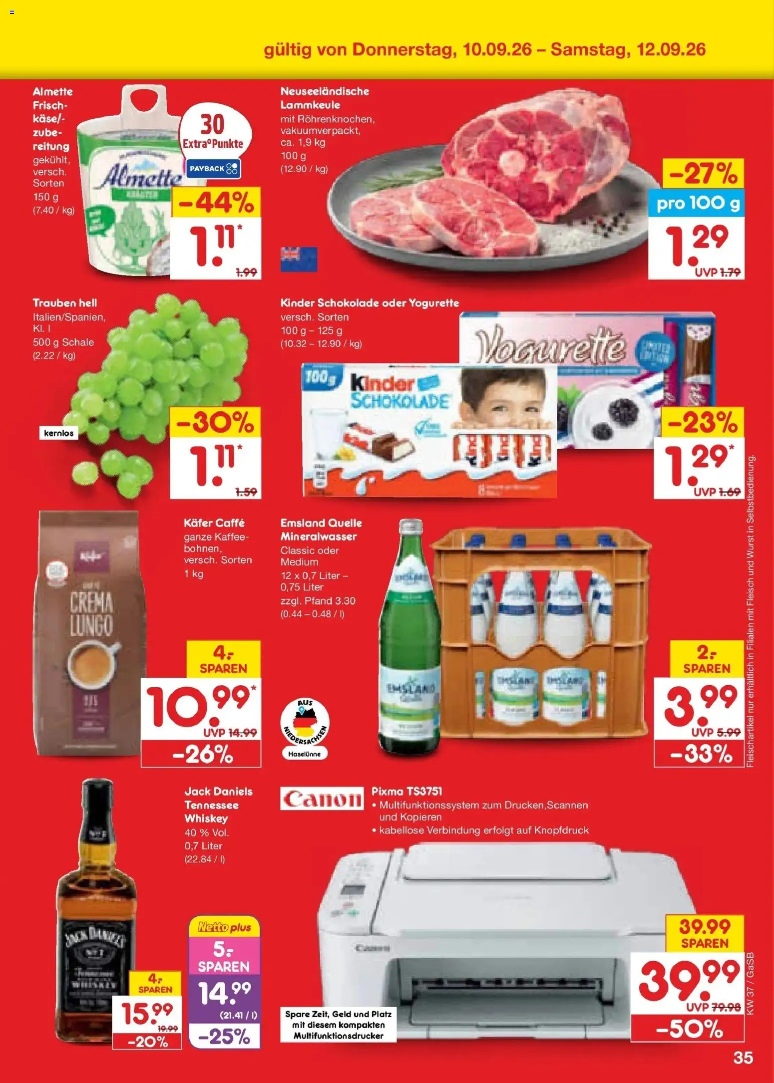 Netto Marken-Discount Prospekt Oldenburg – gültig ab 07.09.2026 | Seite: 51 | Produkte: Kinder schokolade, Mineralwasser, Wurst, Whiskey
