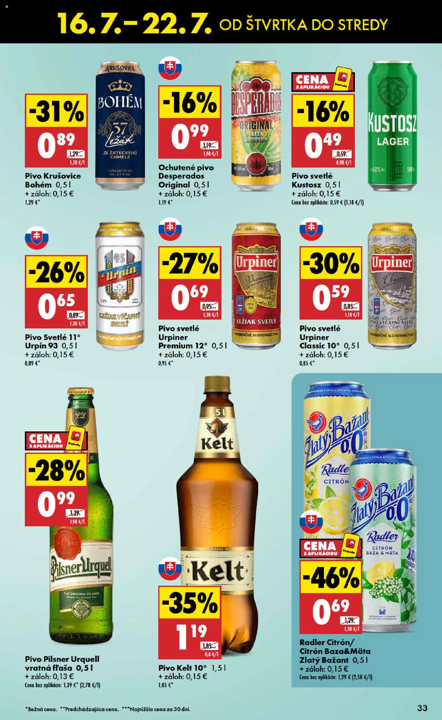Nové Biedronka akcie – leták je platný od 16.07.2026 | Strana: 33 | Produkty: Pivo, Krušovice, Zlatý Bažant, Urpiner