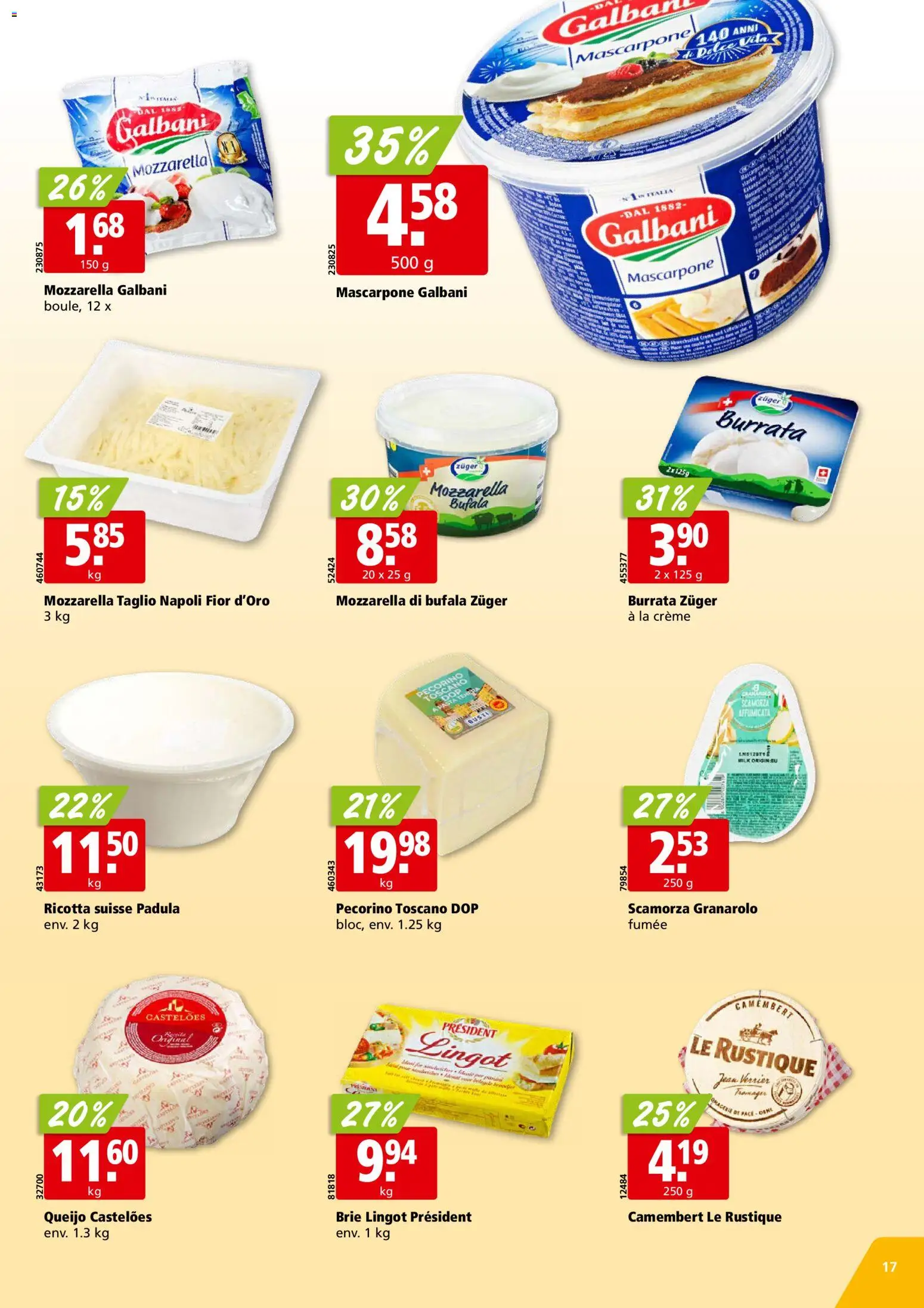 Aligro aktionen Chavannes, Matran, Genève, Sion – gültig ab 28.09.2026 | Seite: 17 | Produkte: Mascarpone, Burrata, Creme, Ricotta