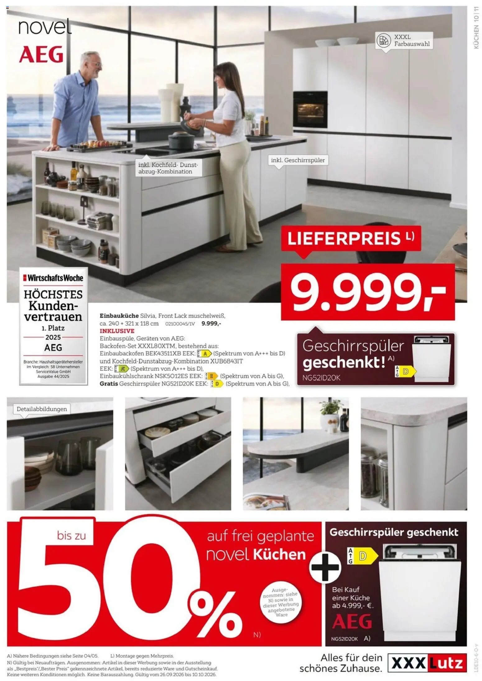 XXXLutz Nr. 1 bei Küchen – gültig ab 26.09.2026 | Seite: 11 | Produkte: AEG, Geschirrspüler, Einbauküche, Kochfeld