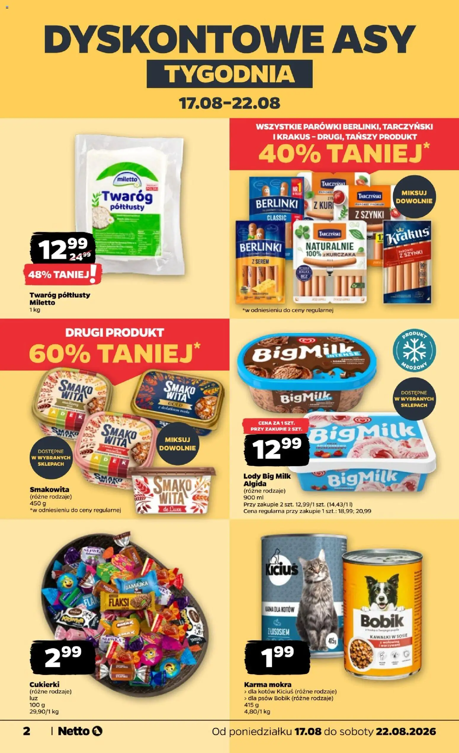 Netto gazetka od poniedziałku od 17.08.2026 | Strona: 2 | Produkty: Big Milk, Maska, Karma, Lody