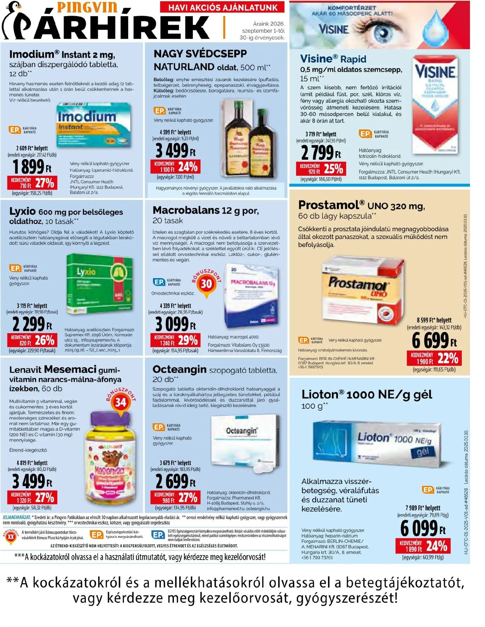 Pingvin Patika akciós ujság - amely érvényes a következő dátumtól: 2026.09.01. | Oldal: 9 | Termékek: Vitamin, Multivitamin, Vegán, Víz