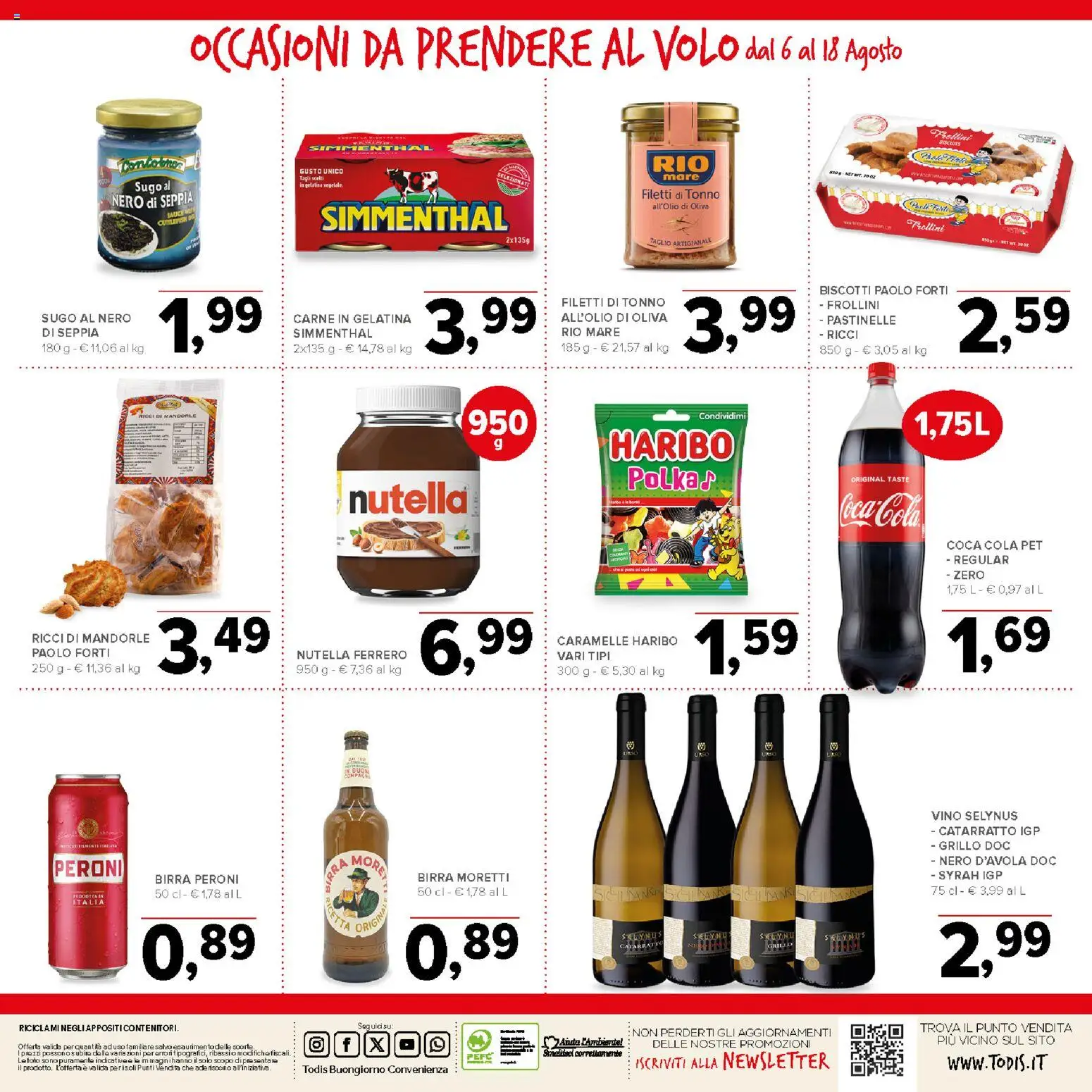 Volantino Todis del 06/08/2026 | Pagina: 20 | Prodotti: Birra, Vino, Tonno, Frollini