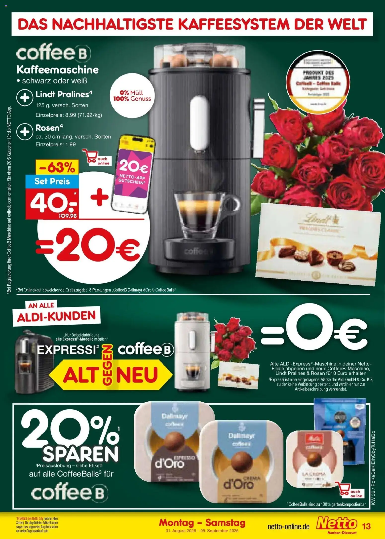 Netto Marken-Discount Prospekt Selb (ab 31.08.2026) » Angebote | Seite: 17 | Produkte: Kaffeemaschine, Dallmayr, Lindt