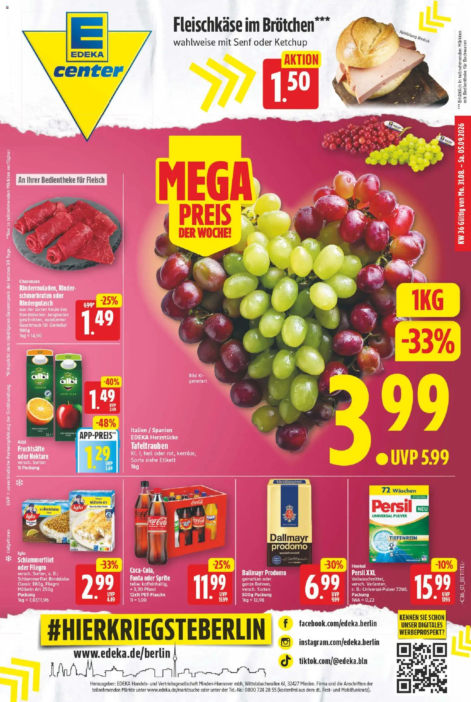 E center Prospekt – gültig ab 31.08.2026 | Seite: 1 | Produkte: Fanta, Cola, Ketchup, Fleisch