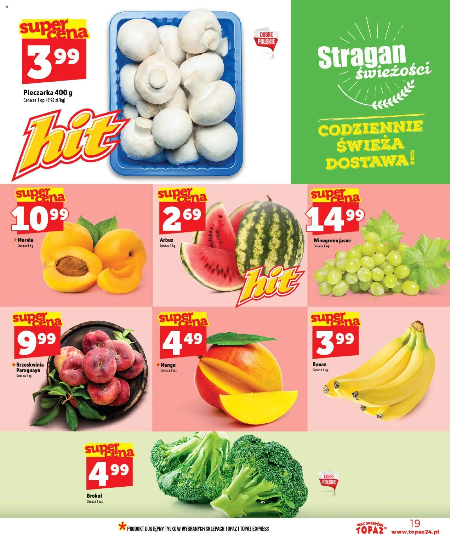 Topaz gazetka - MAZ od 25.06.2026 | Strona: 19 | Produkty: Mango, Arbuz, Winogrono, Banan
