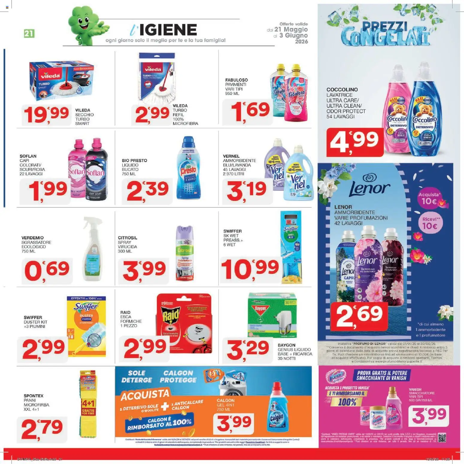 Volantino SISA del 21.05.2026 | Pagina: 21 | Prodotti: Ammorbidente, Anticalcare, Sgrassatore, Data