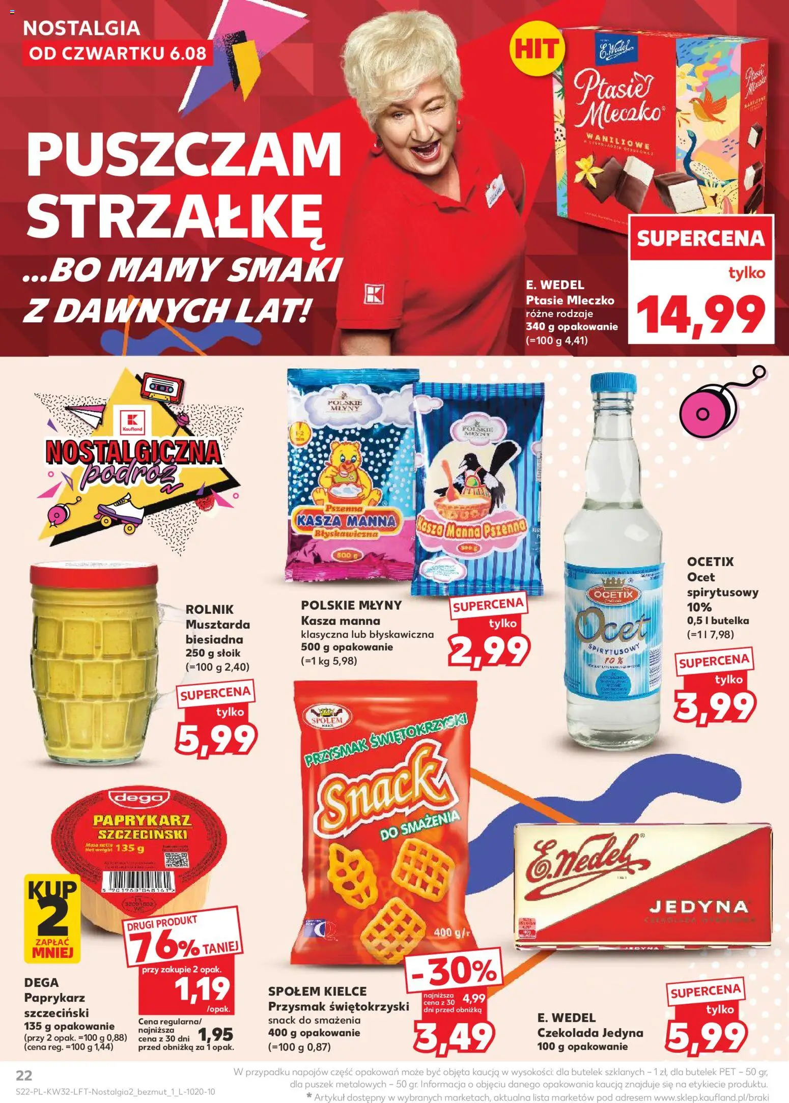 Kaufland gazetka od 06.08.2026 | Strona: 22 | Produkty: Ocet spirytusowy, Ocet, Paprykarz szczeciński, Czekolada