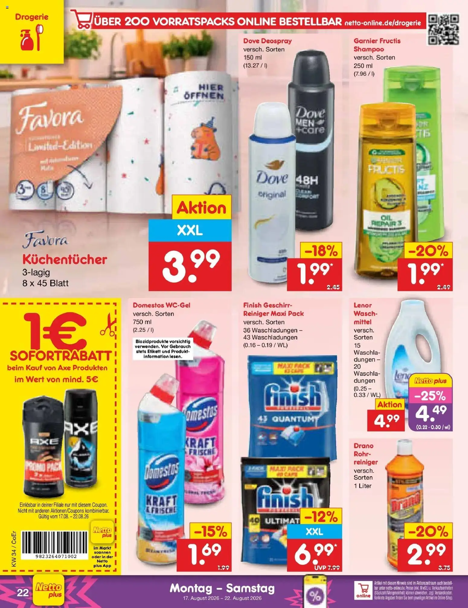 Netto Marken-Discount Prospekt Nordhausen – gültig ab 17.08.2026 | Seite: 30 | Produkte: Lenor, Finish, Shampoo, Axe