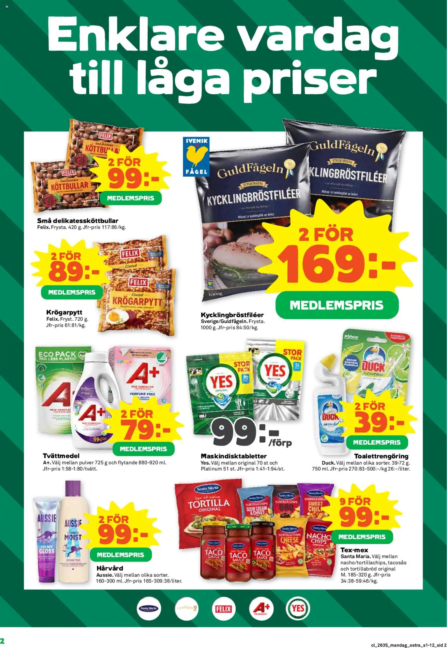 Coop reklamblad aktuell från 24/08/2026 | Sida: 2 | Produkter: Tvättmedel, Tortilla, Tacosås, Chips